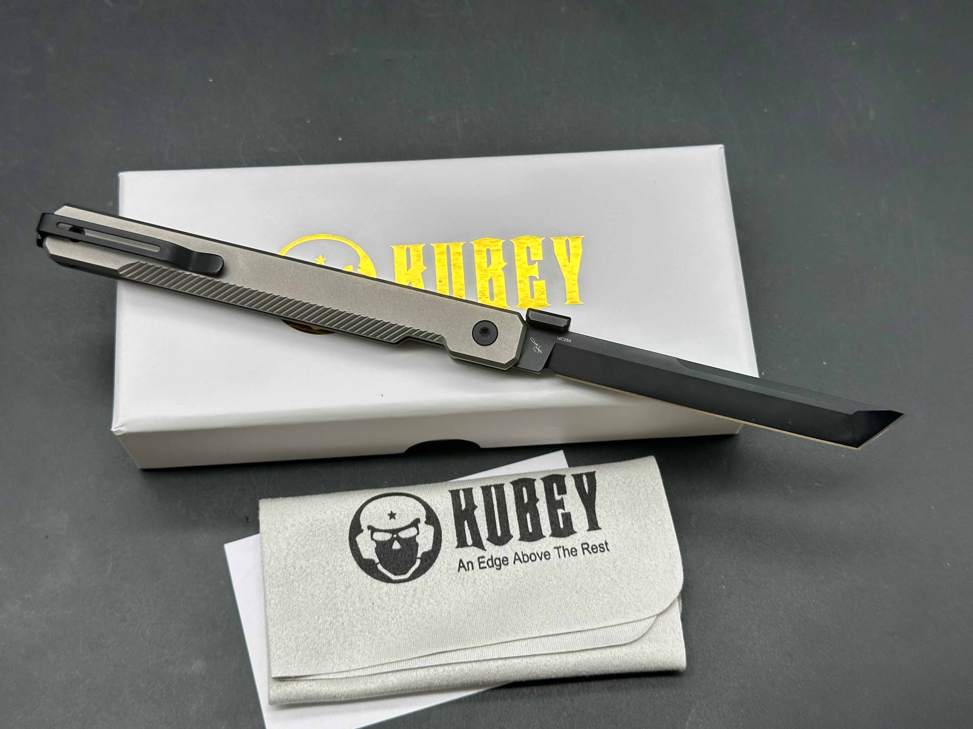 Kubey Knives Prism Tanto Button Lock Knife Titanium (3.5" 14C28N)