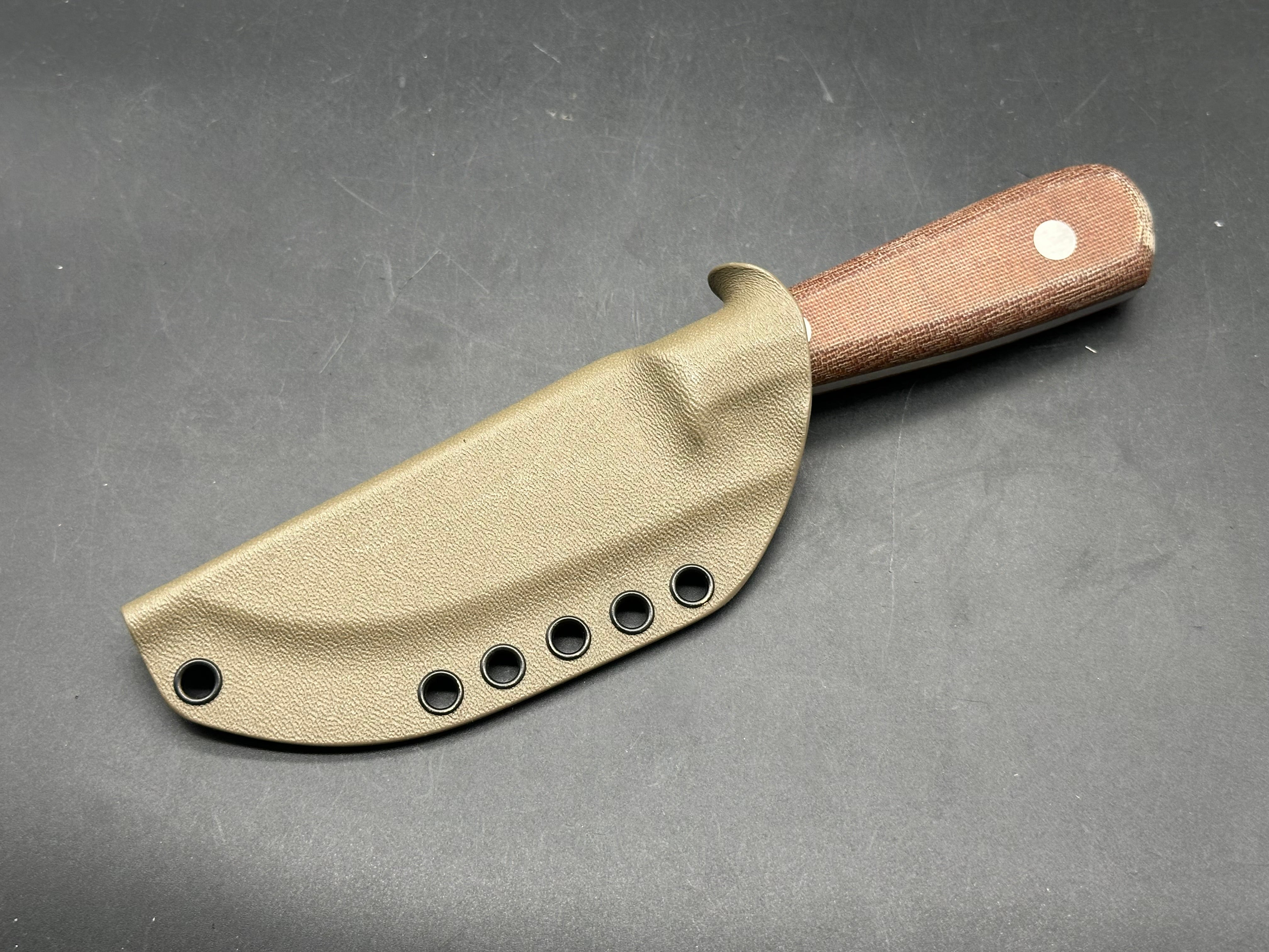 Very Good Knife Company - Adventure in Nitro-V with natural canvas micarta handles, custom Convex grind
