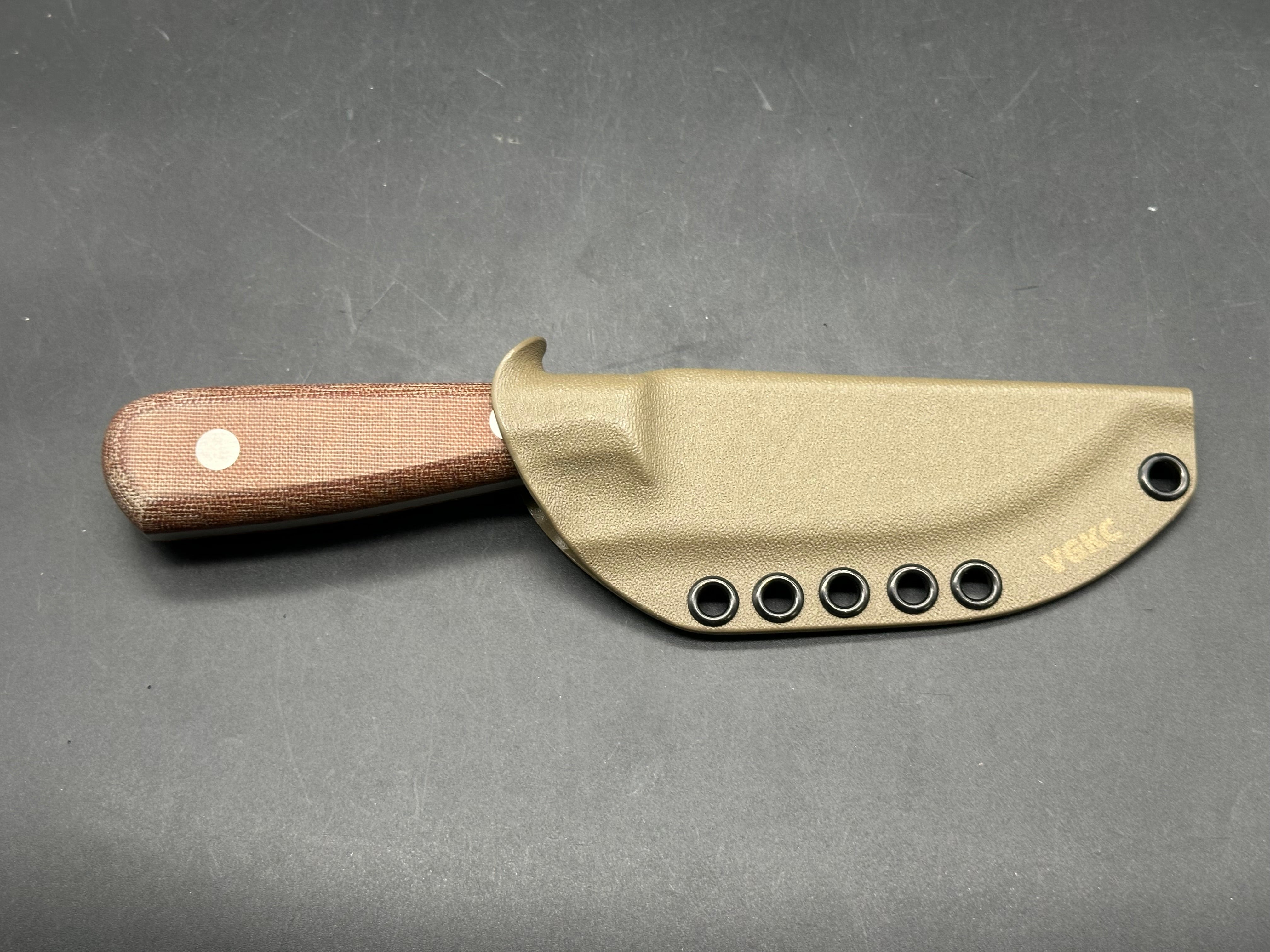 Very Good Knife Company - Adventure in Nitro-V with natural canvas micarta handles, custom Convex grind