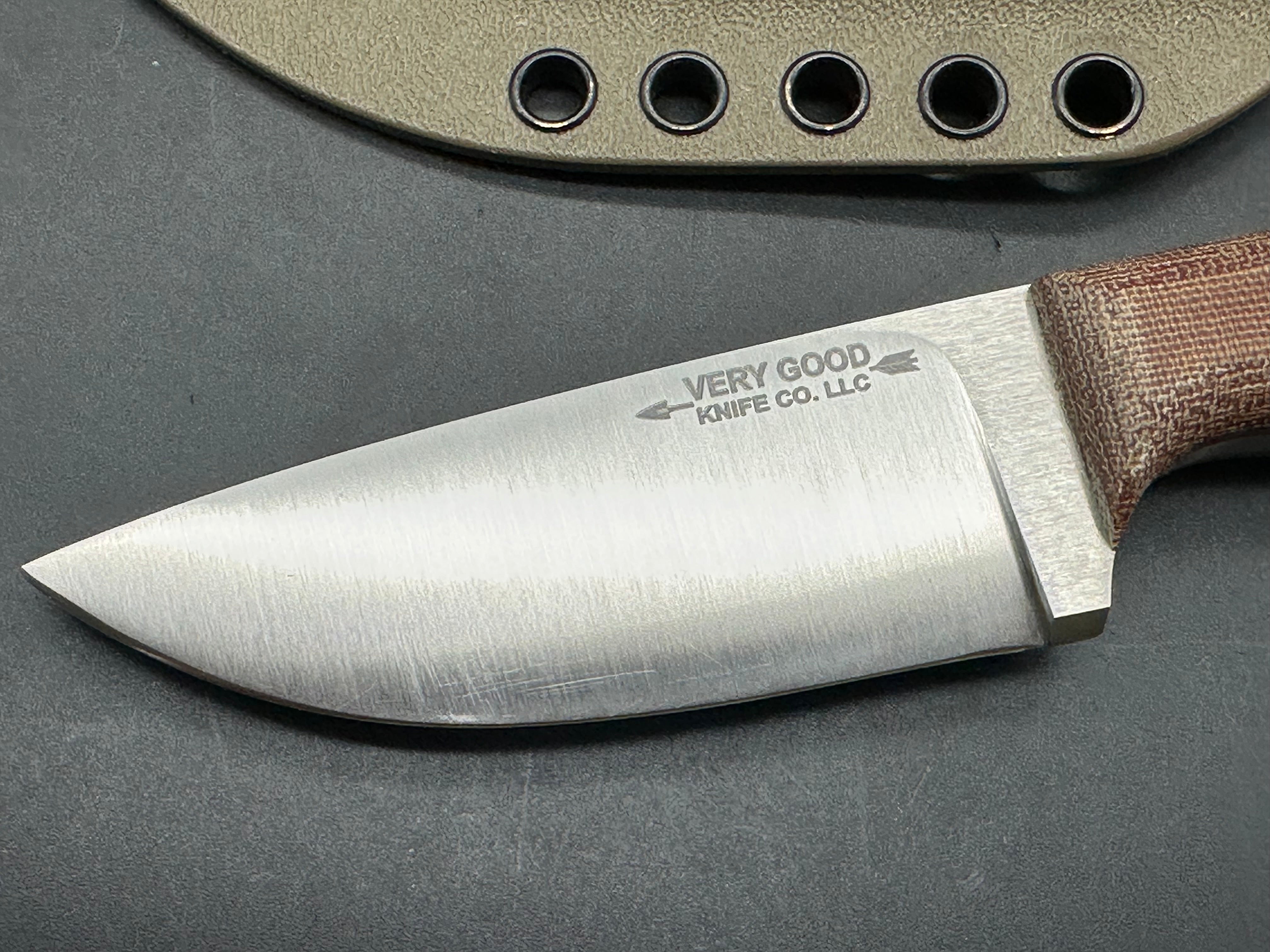 Very Good Knife Company - Adventure in Nitro-V with natural canvas micarta handles, custom Convex grind