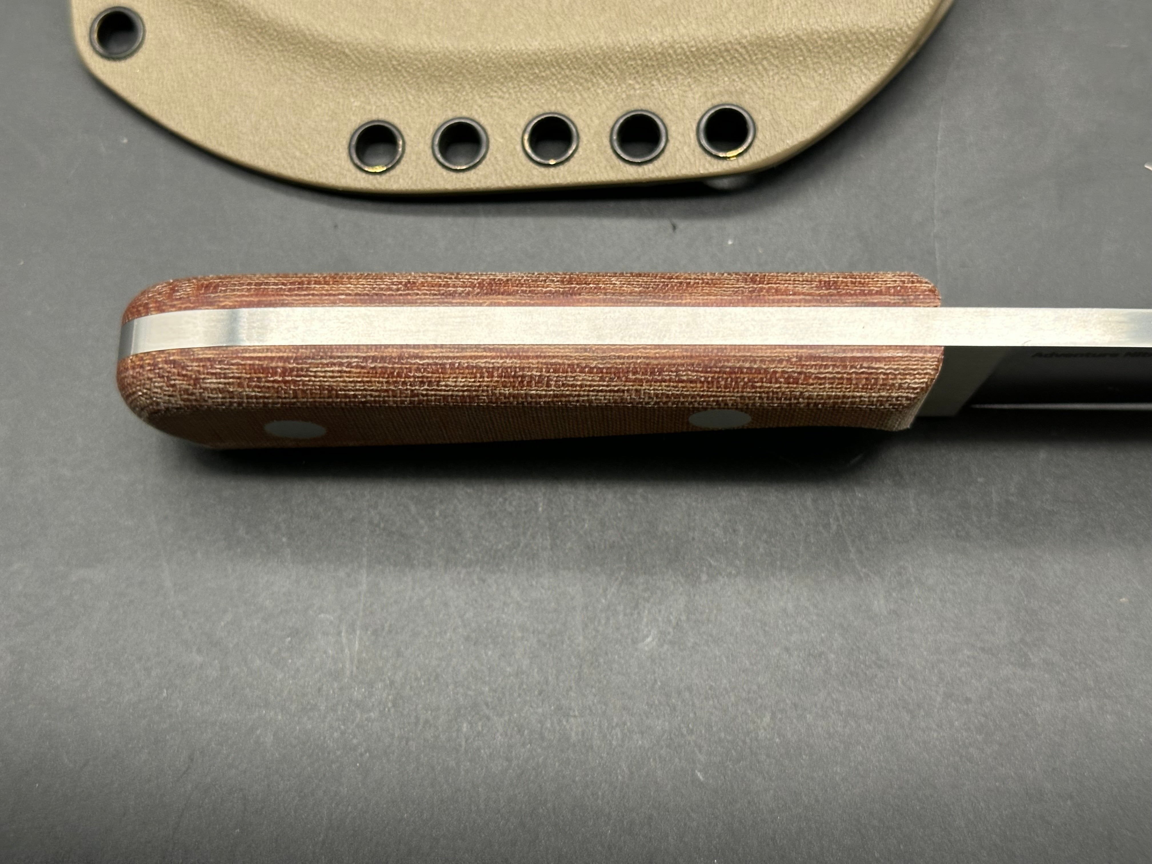 Very Good Knife Company - Adventure in Nitro-V with natural canvas micarta handles, custom Convex grind