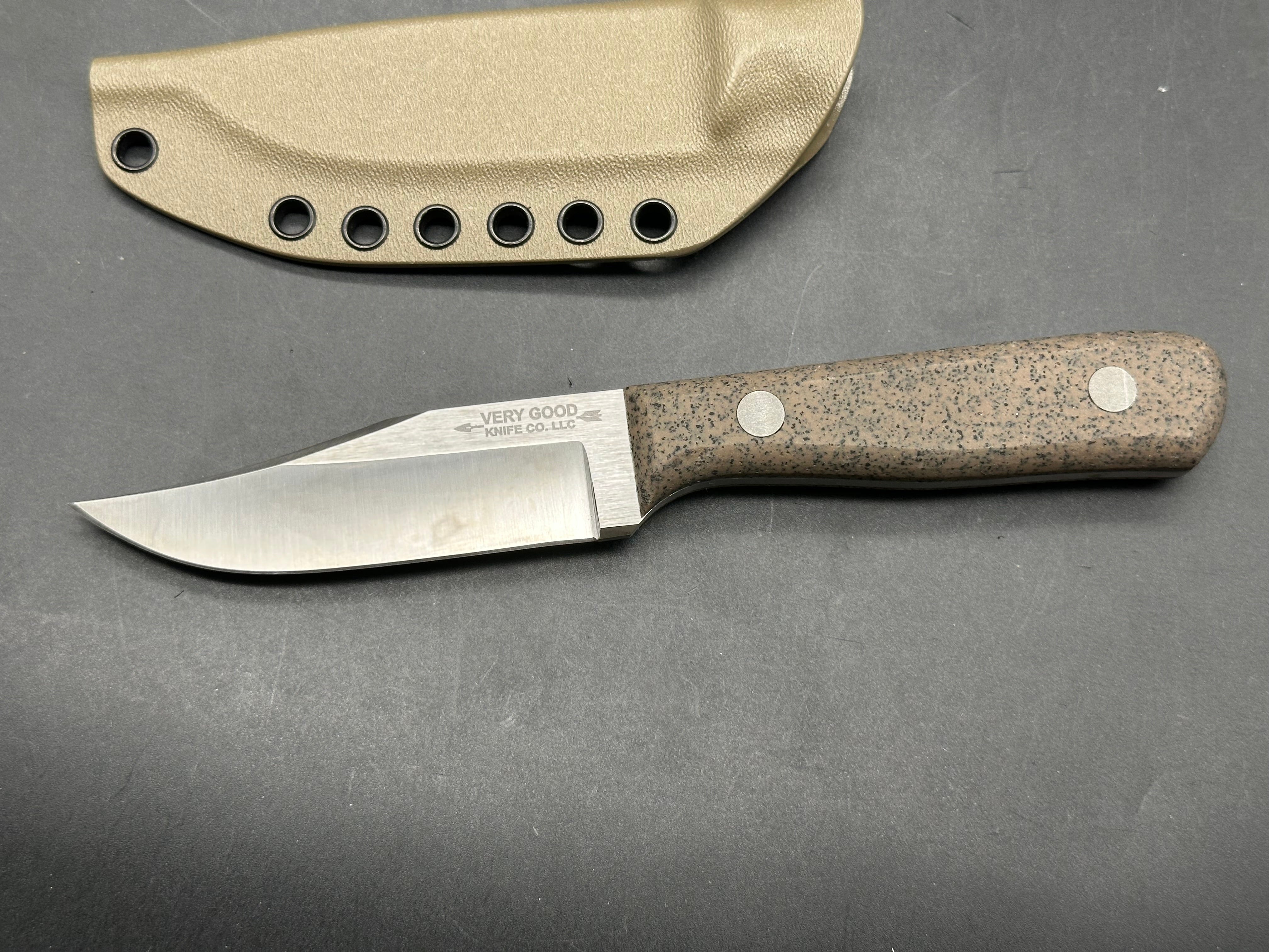 Very Good Knife Company - Mustang in 80CRV2 with tan Griptec handles, hollow grind with factory edge