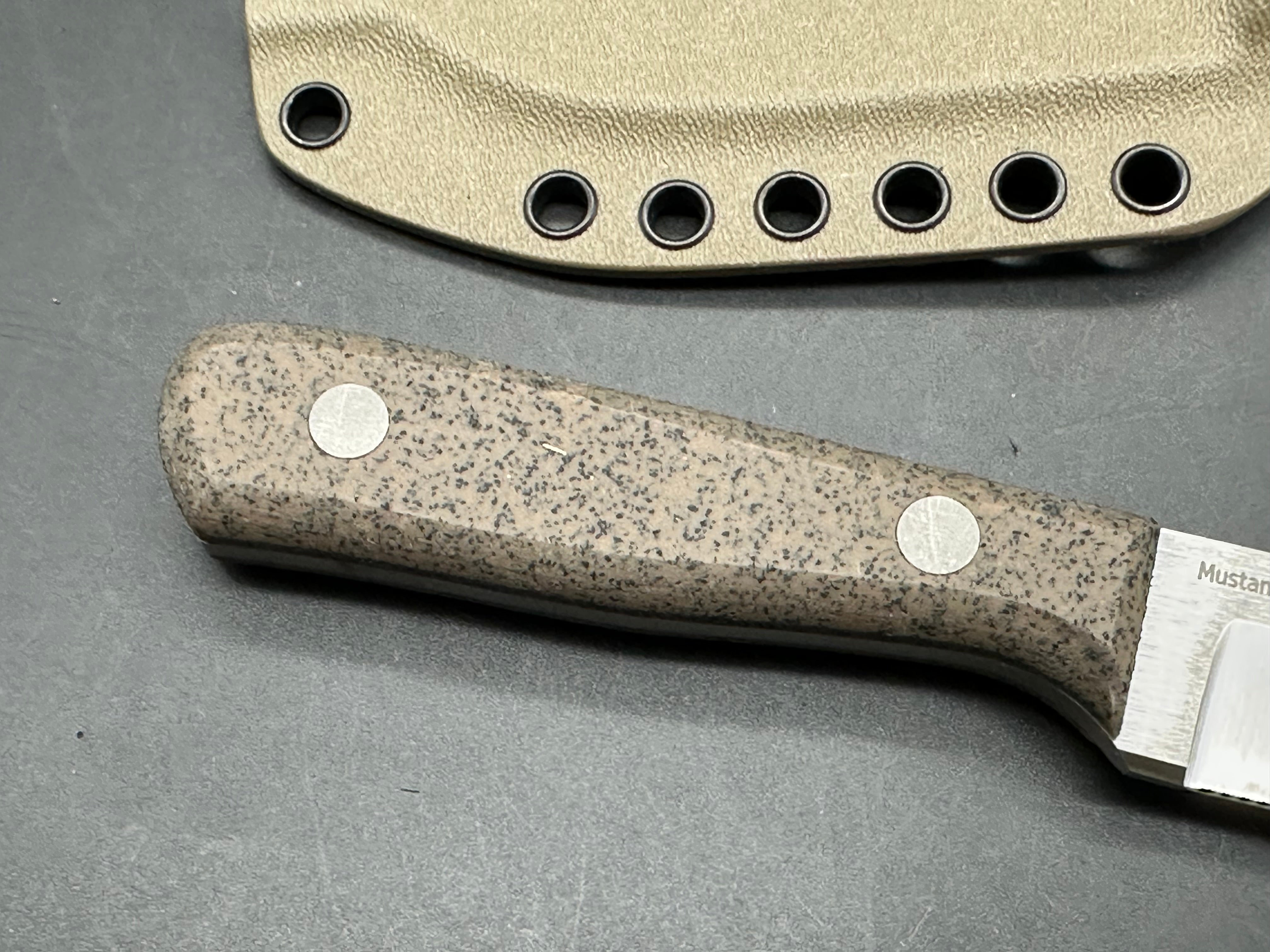 Very Good Knife Company - Mustang in 80CRV2 with tan Griptec handles, hollow grind with factory edge