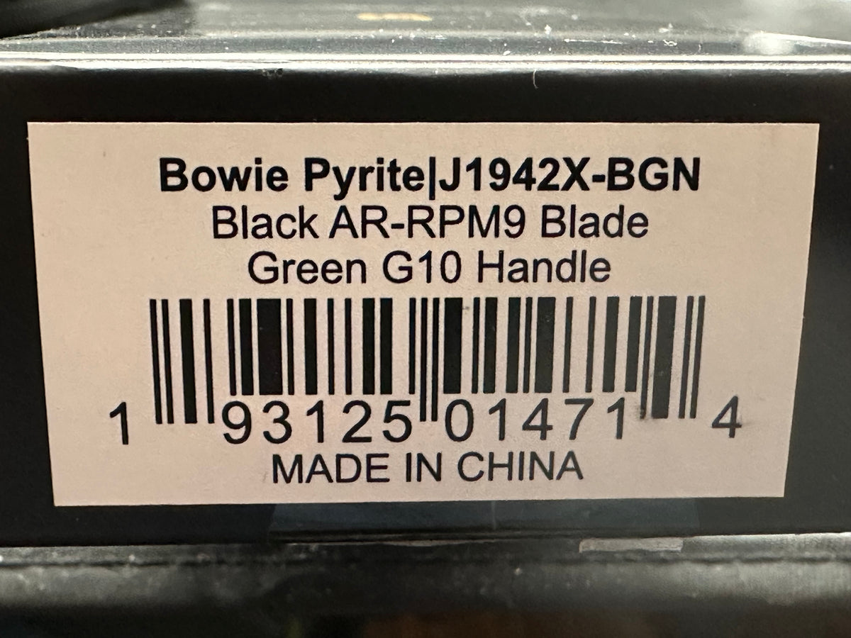 CJRB BOWIE PYRITE GREEN TEXTURED G10 HANDLE AR-RPM9 BLACK PVD FINISH