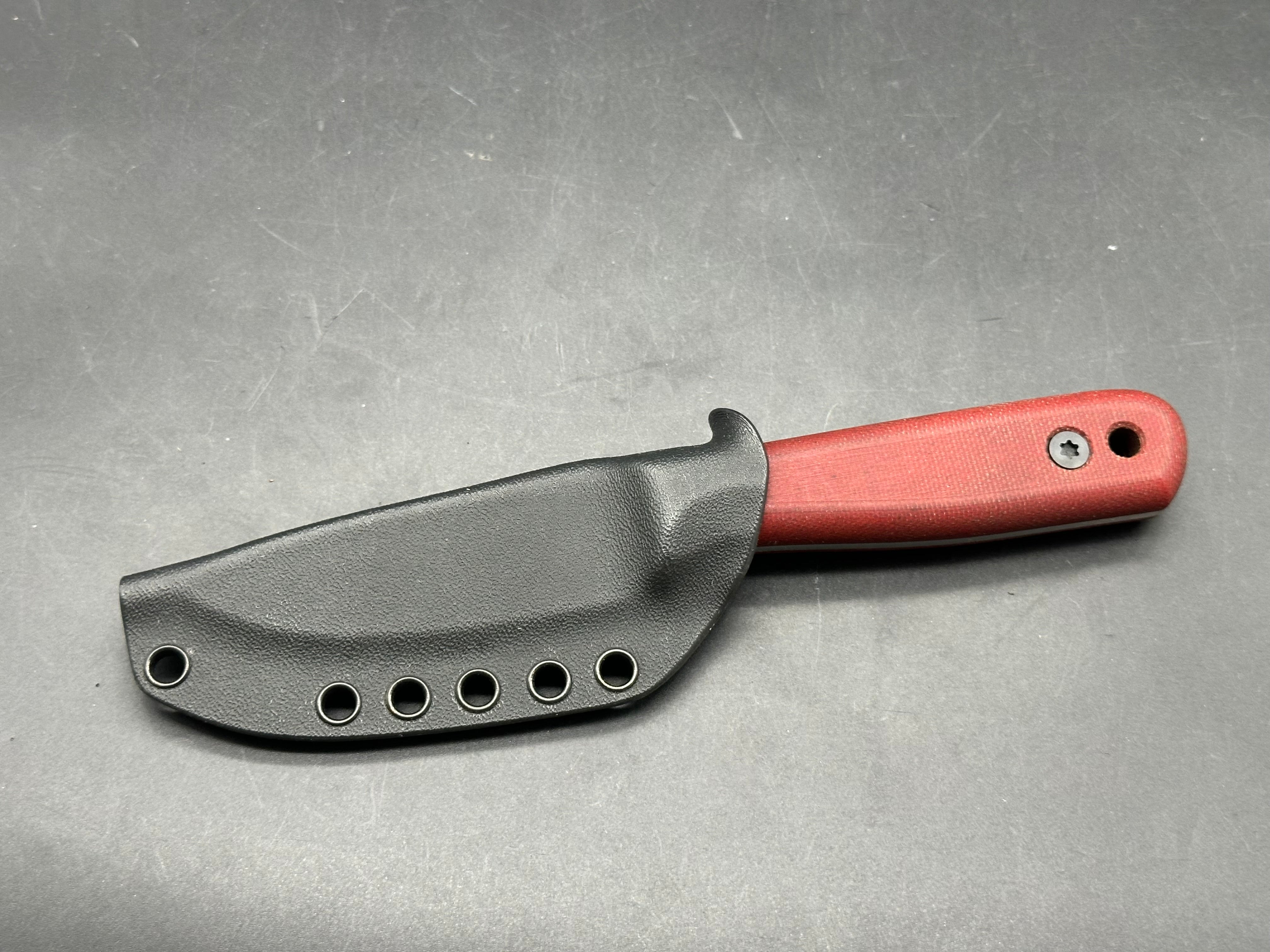 Very Good Knife Company - Rambler in 80CRV2 with red canvas micarta handles, saber grind