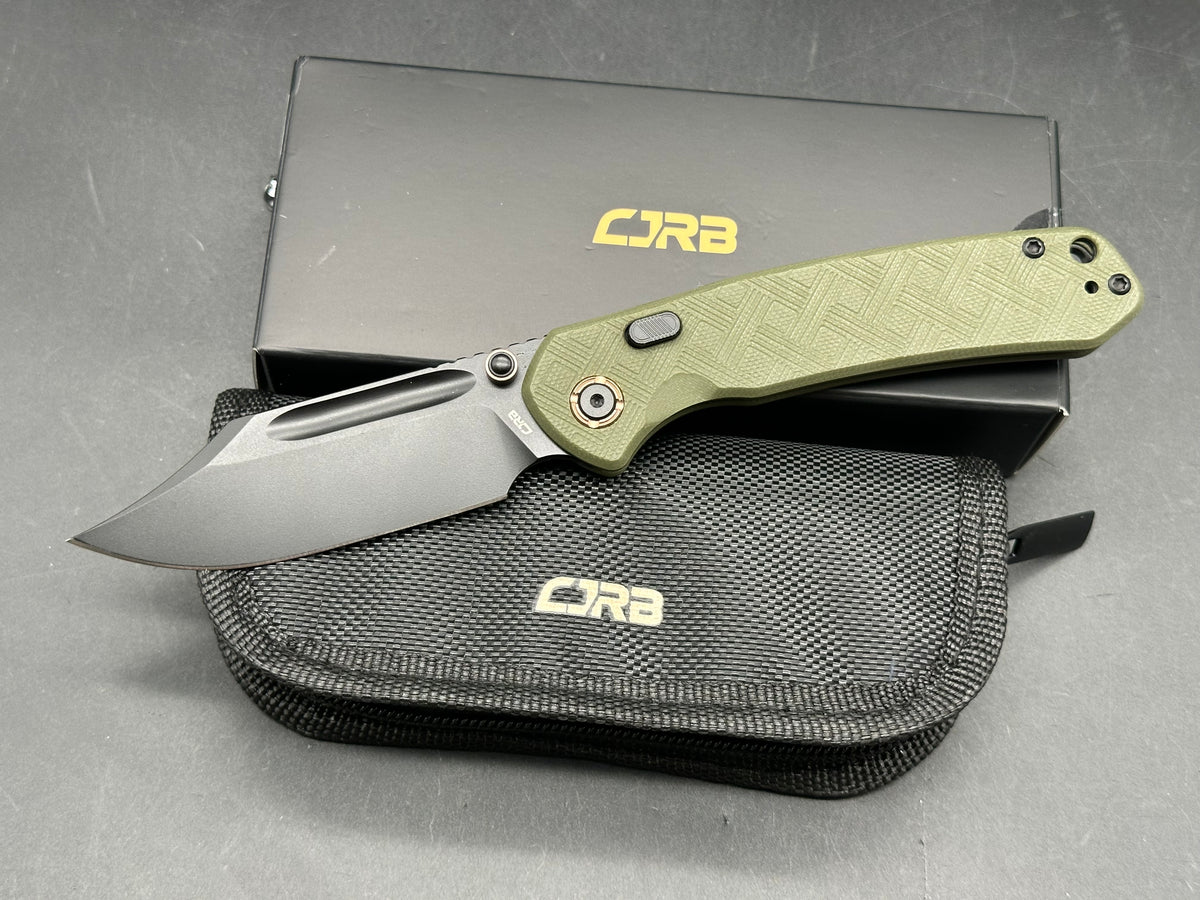 CJRB BOWIE PYRITE GREEN TEXTURED G10 HANDLE AR-RPM9 BLACK PVD FINISH