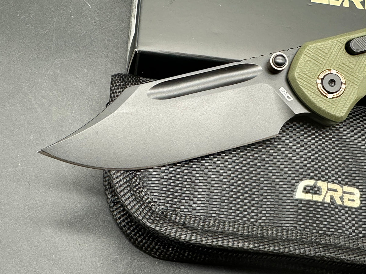 CJRB BOWIE PYRITE GREEN TEXTURED G10 HANDLE AR-RPM9 BLACK PVD FINISH