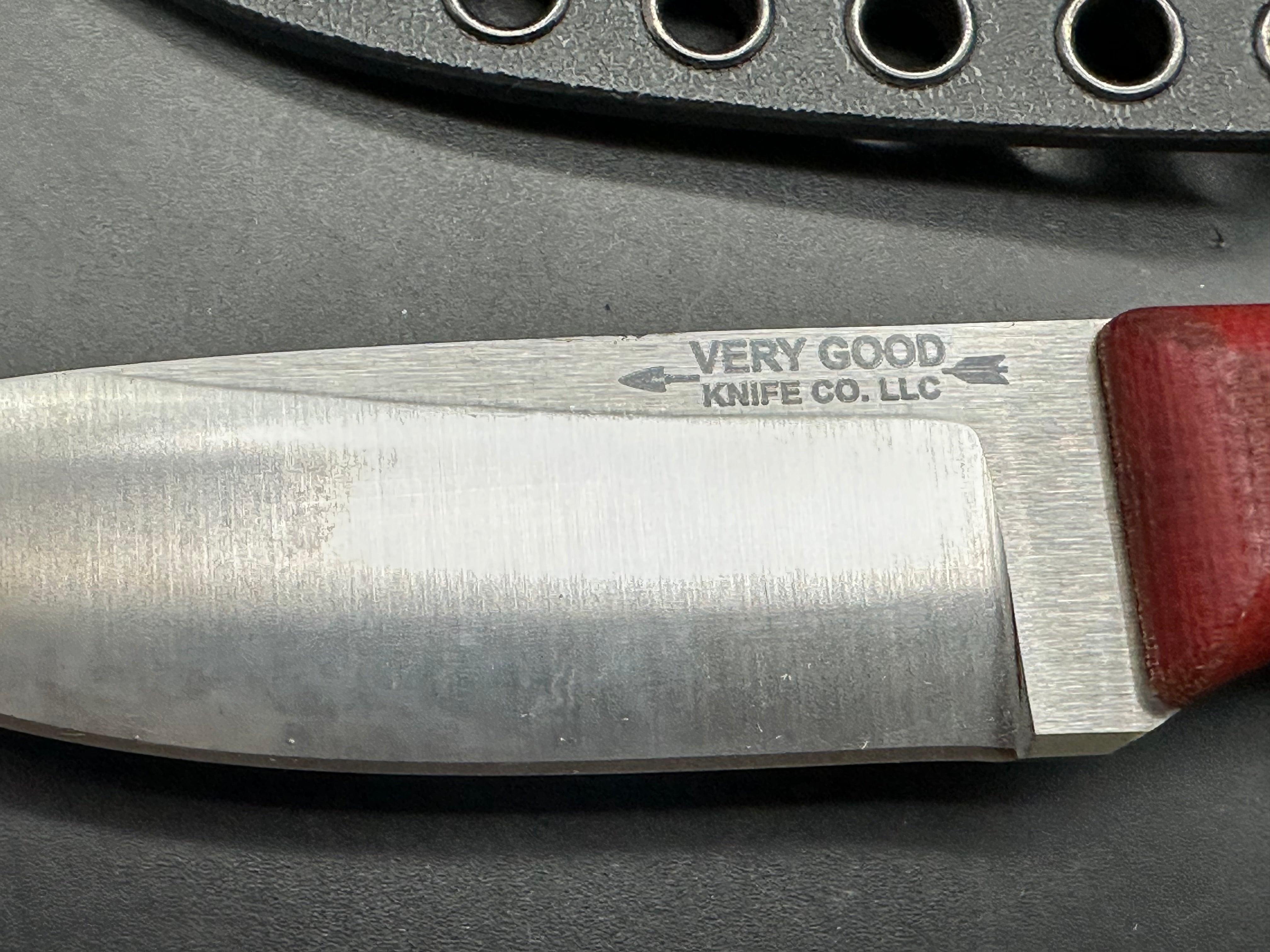 Very Good Knife Company - Rambler in 80CRV2 with red canvas micarta handles, saber grind