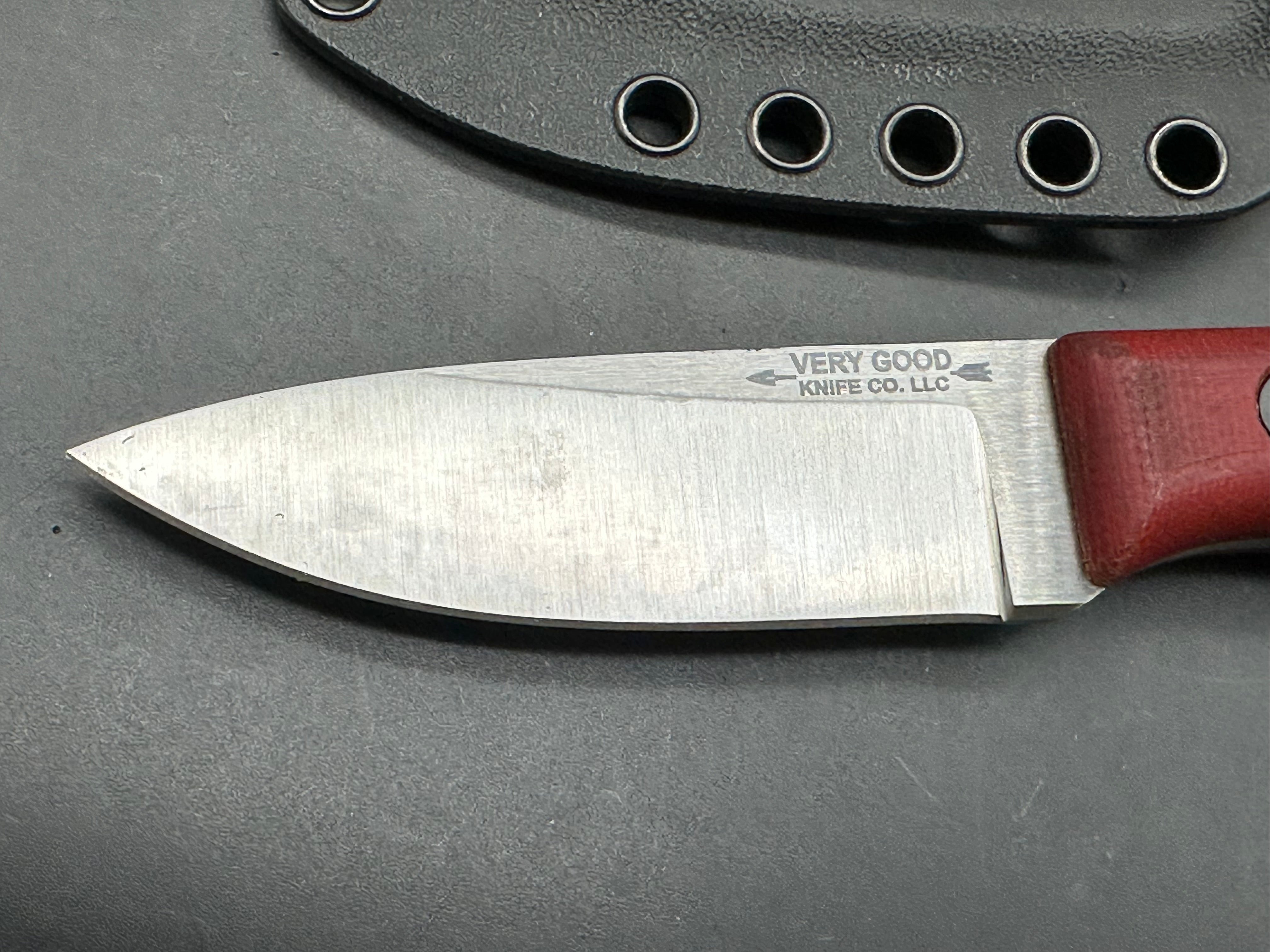 Very Good Knife Company - Rambler in 80CRV2 with red canvas micarta handles, saber grind