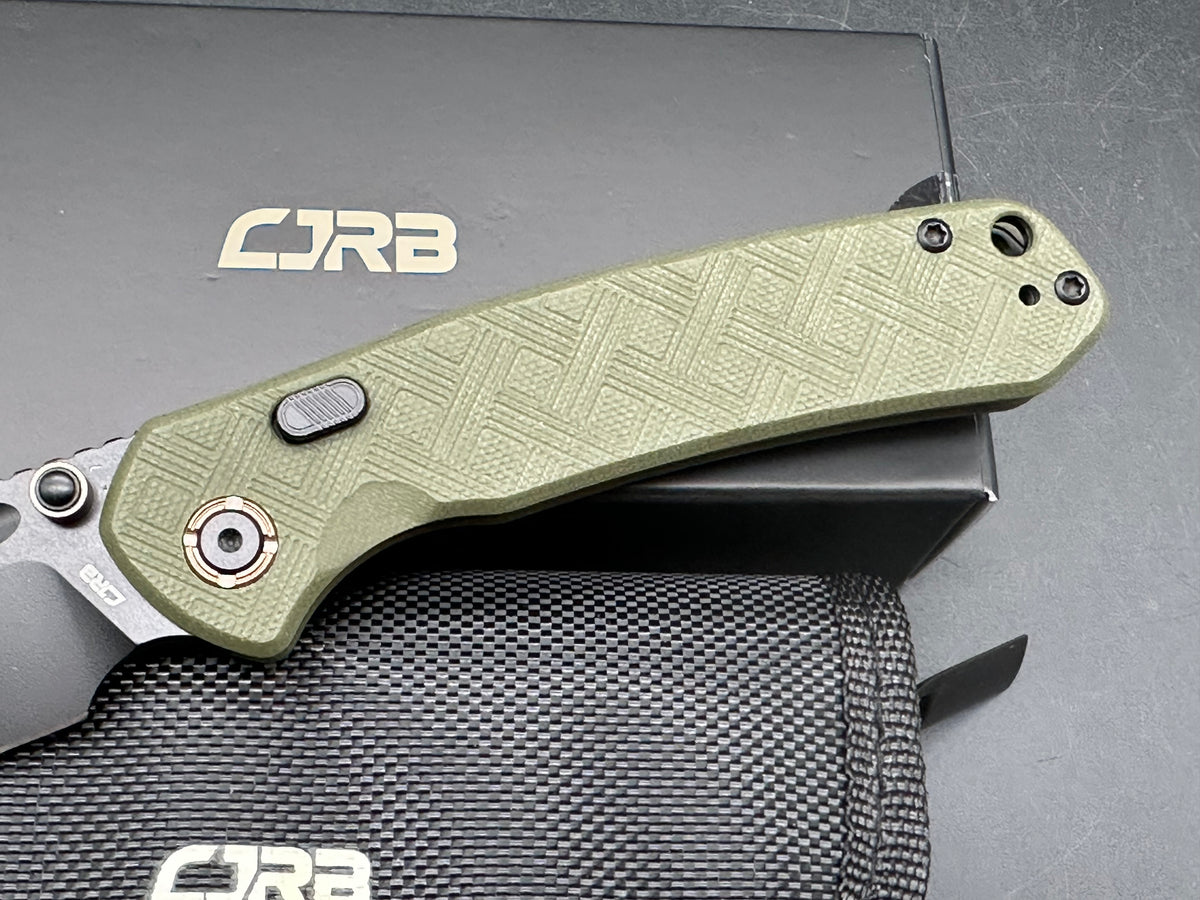 CJRB BOWIE PYRITE GREEN TEXTURED G10 HANDLE AR-RPM9 BLACK PVD FINISH