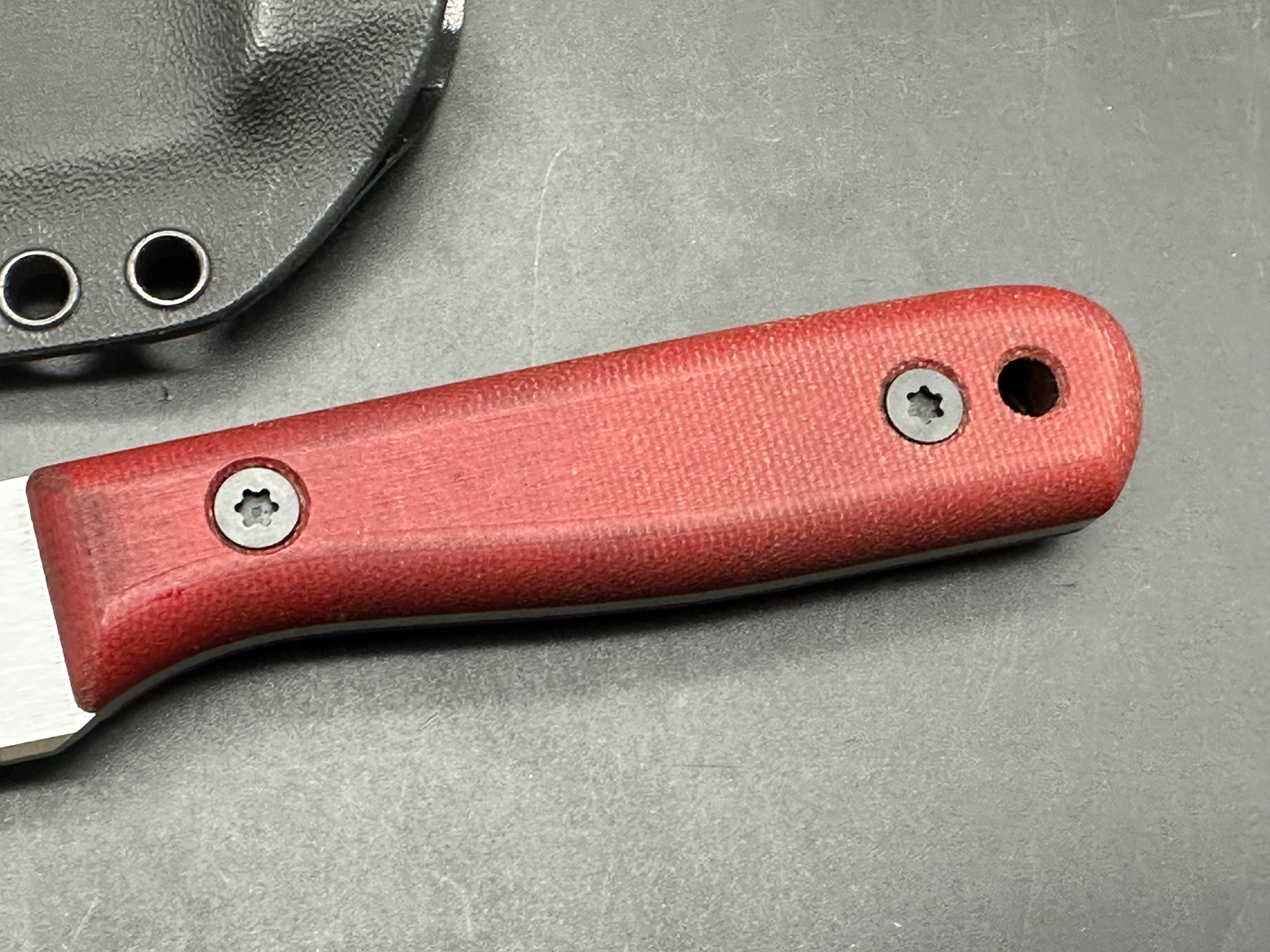 Very Good Knife Company - Rambler in 80CRV2 with red canvas micarta handles, saber grind