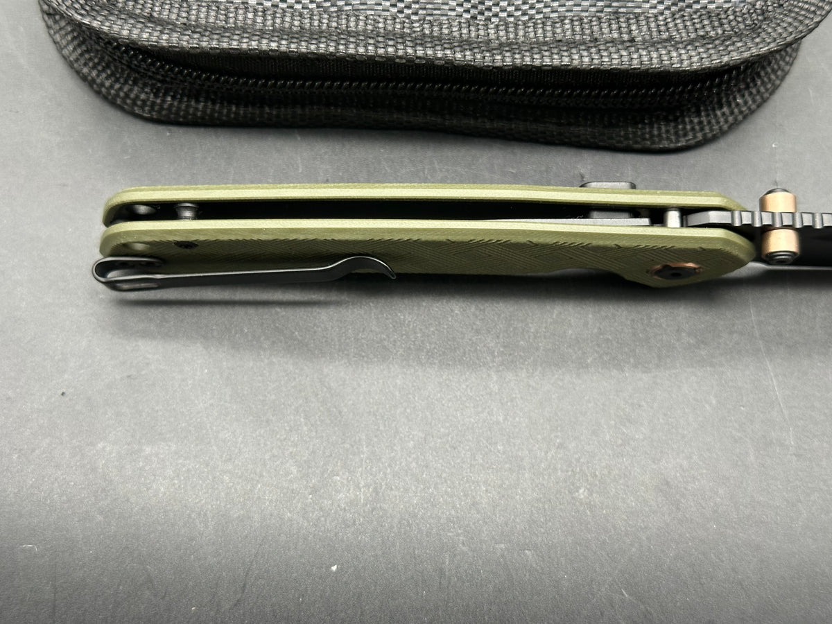 CJRB BOWIE PYRITE GREEN TEXTURED G10 HANDLE AR-RPM9 BLACK PVD FINISH