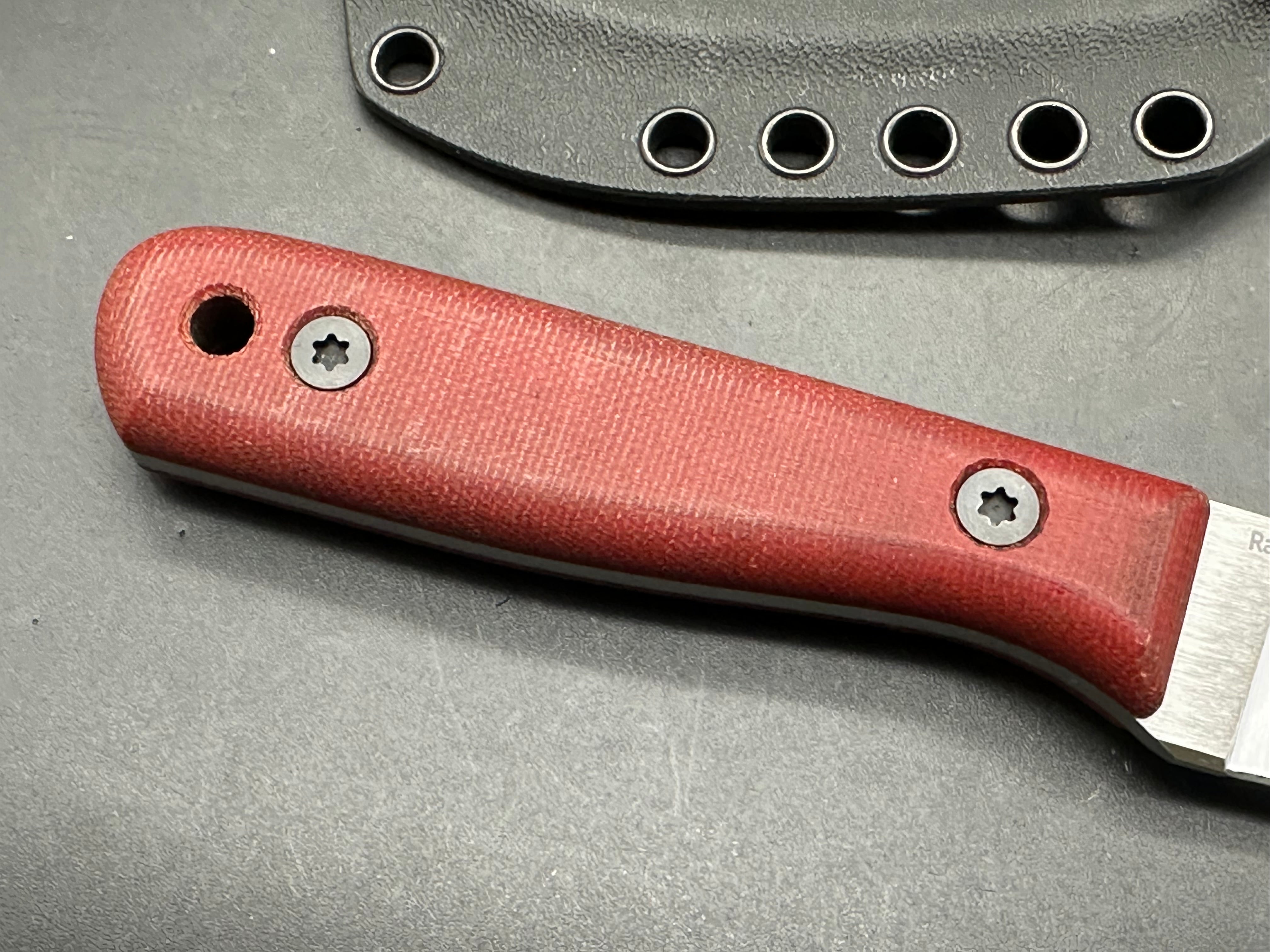 Very Good Knife Company - Rambler in 80CRV2 with red canvas micarta handles, saber grind
