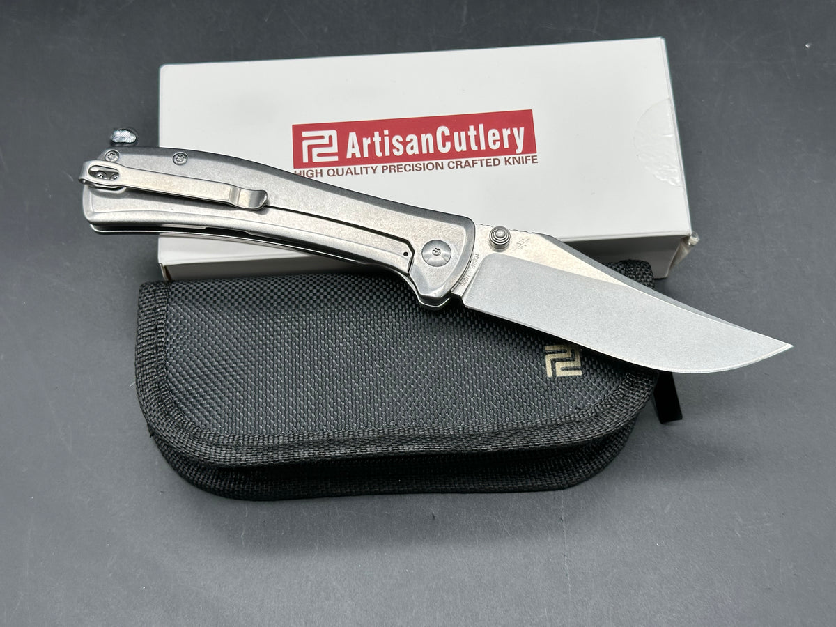ArtisanCutlery Santee Frame Lock Steel Handle (3.54'' N690 Steel Stone Wash Blade)