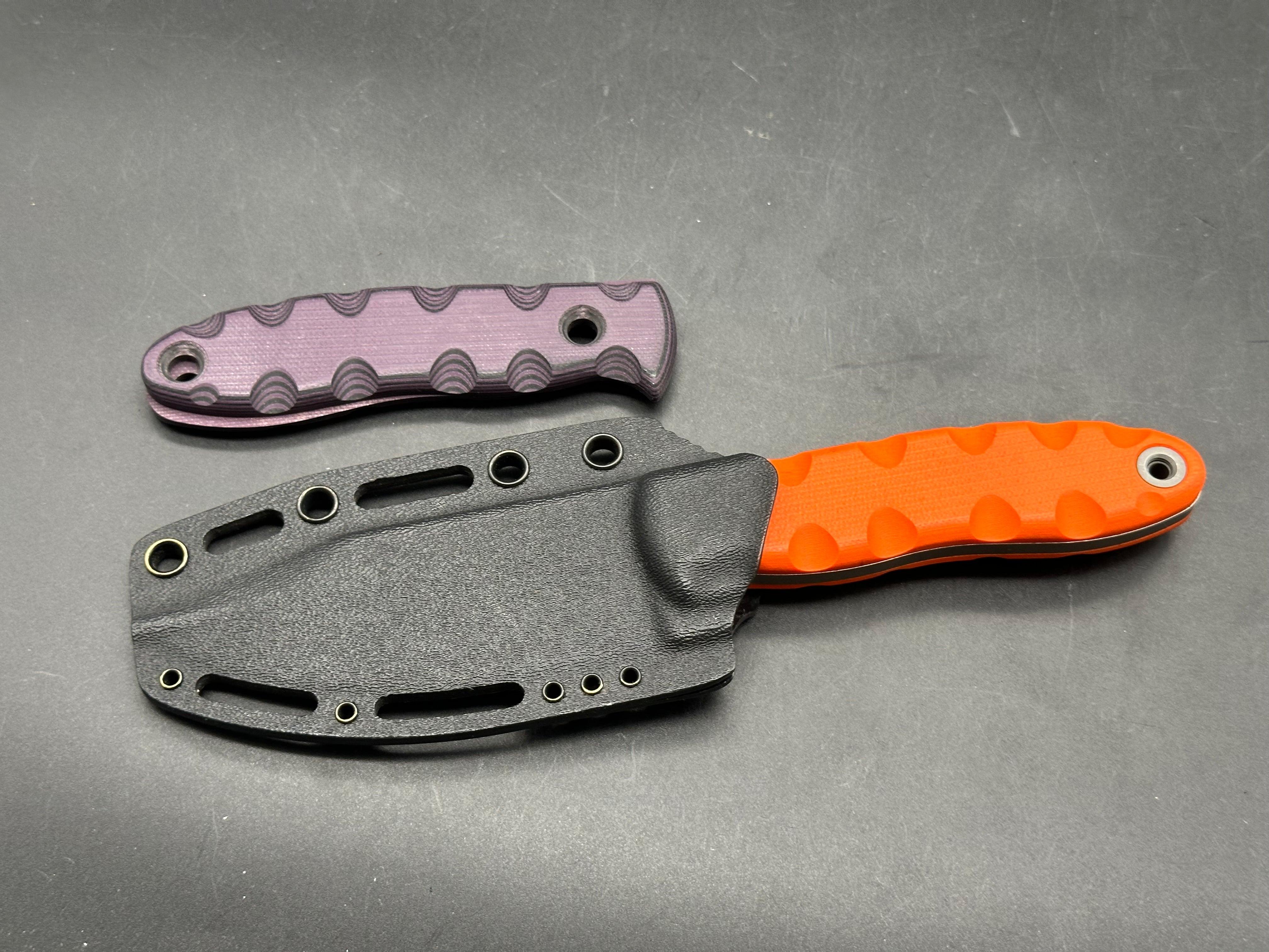 TKell Knives Accomplice in AEB-L with nickel boron coating, 2 sets of G-10 scales black Kydex sheath