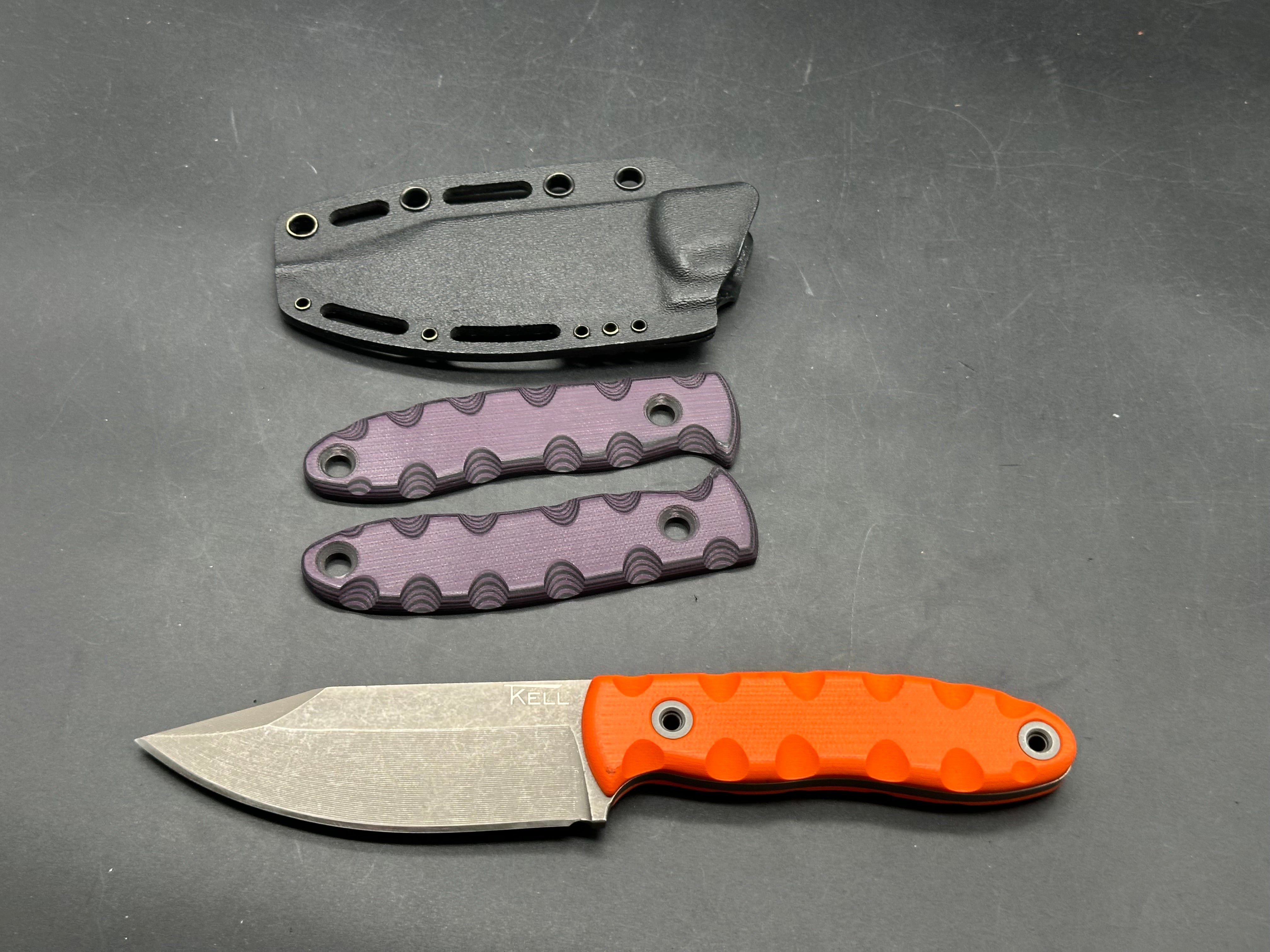 TKell Knives Accomplice in AEB-L with nickel boron coating, 2 sets of G-10 scales black Kydex sheath