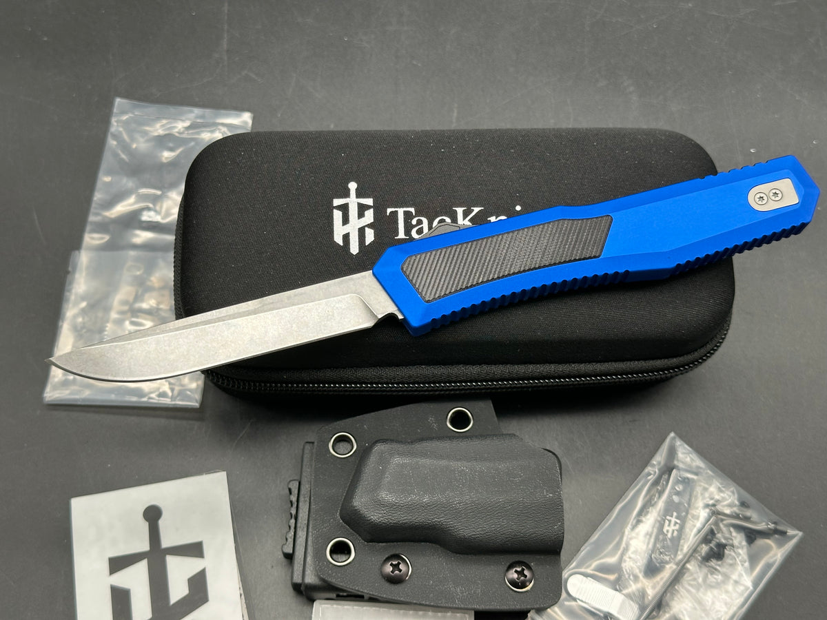 TacKnives OTF Knife Slugger blue aluminum handle/ 14c28n