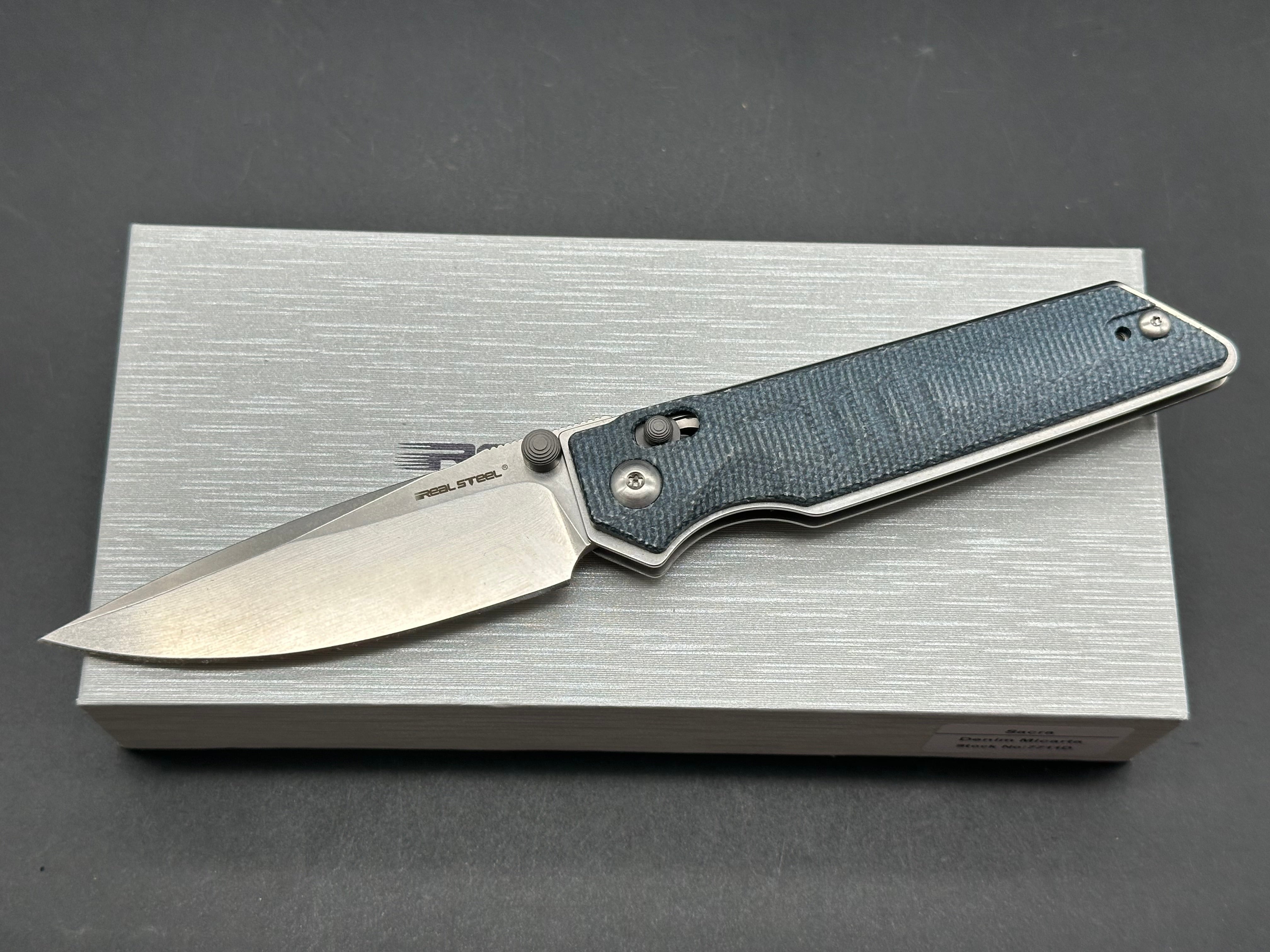 REAL STEEL REAL STEEL SACRA SLIDE LOCK POCKET KNIFE DENIM MICARTA HANDLE