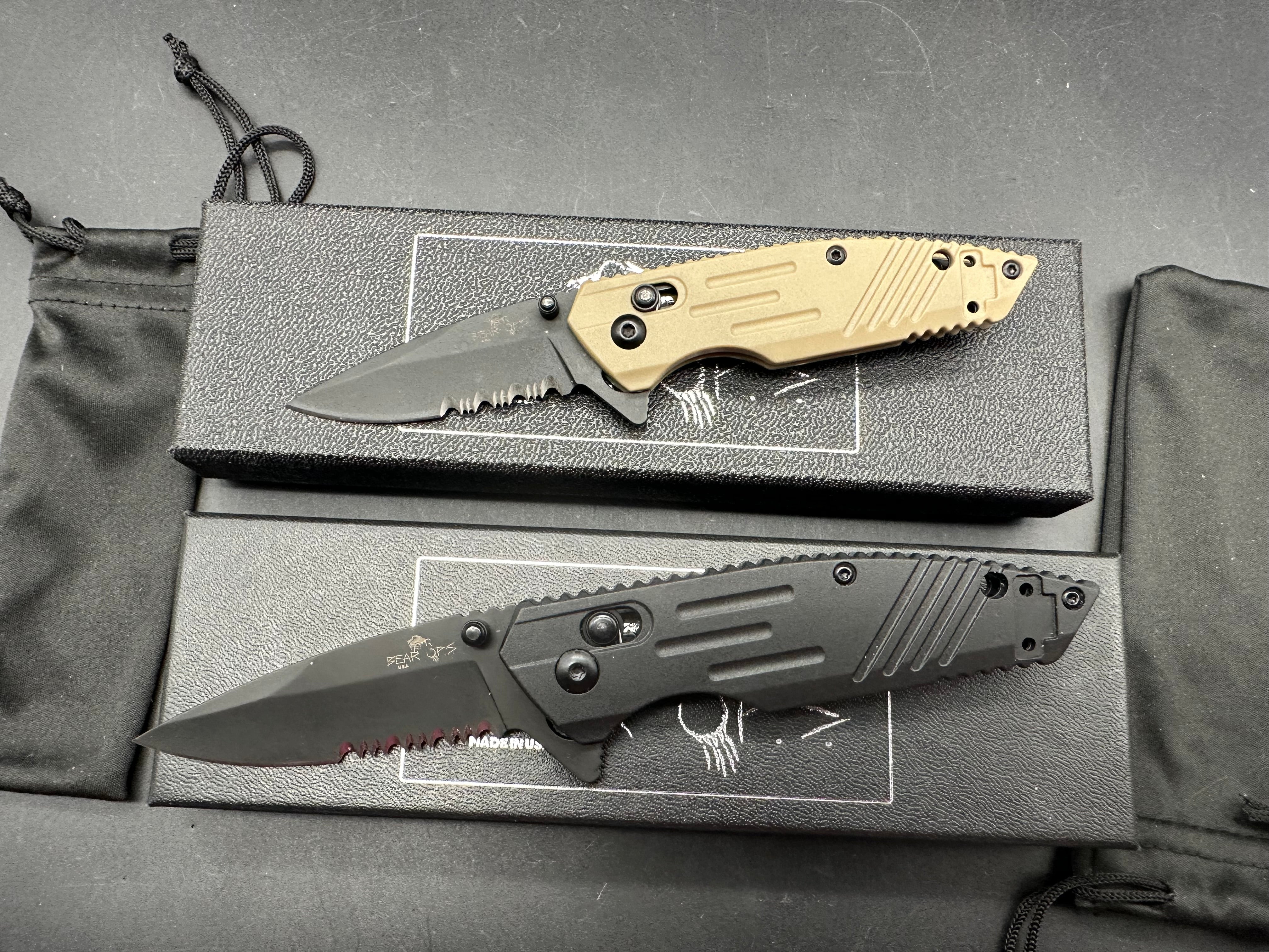 2 Knife deal :  Bear OPS Rancor D2 Black and Tan Serrated Black Zytel Handles