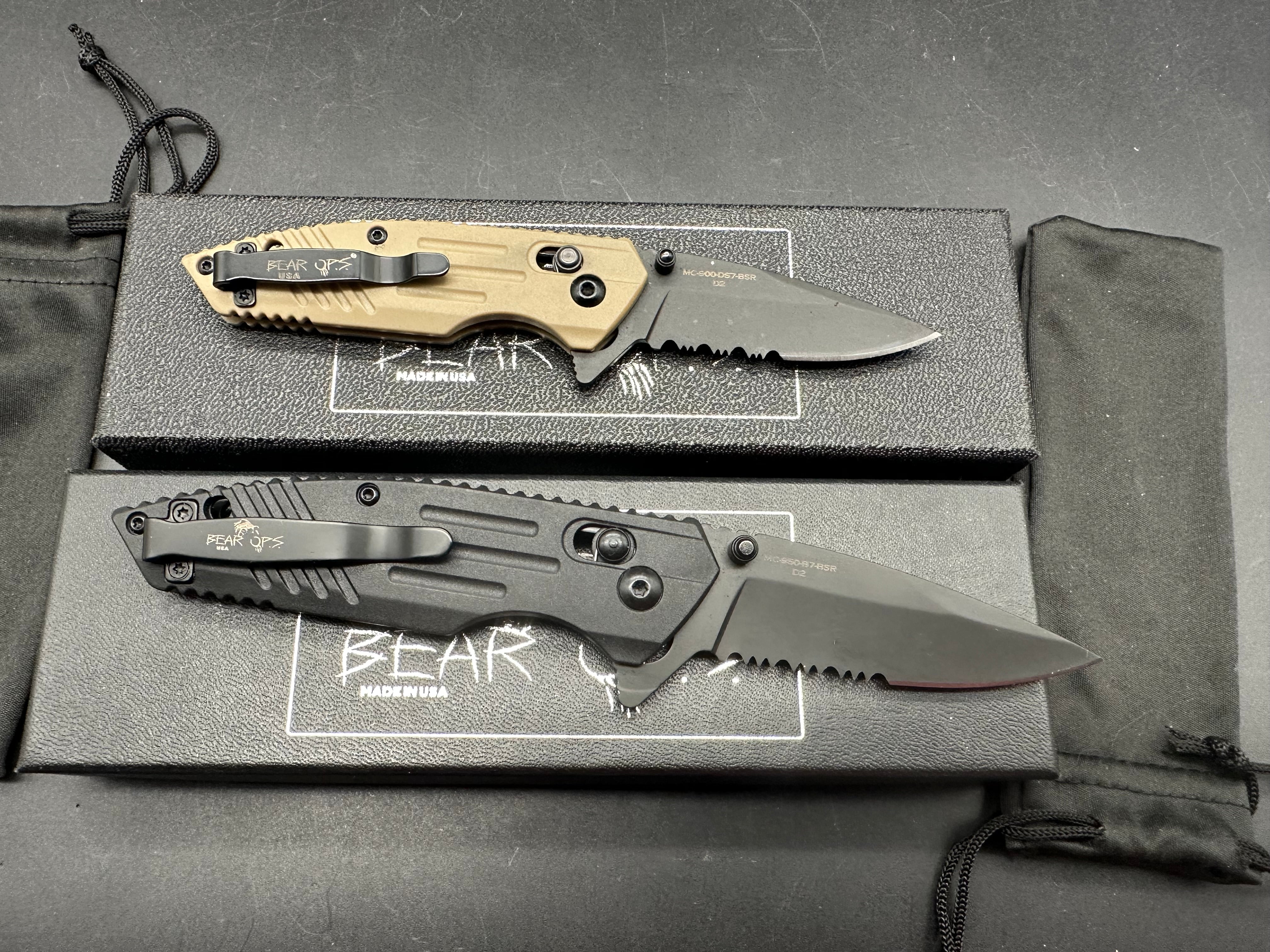 2 Knife deal :  Bear OPS Rancor D2 Black and Tan Serrated Black Zytel Handles