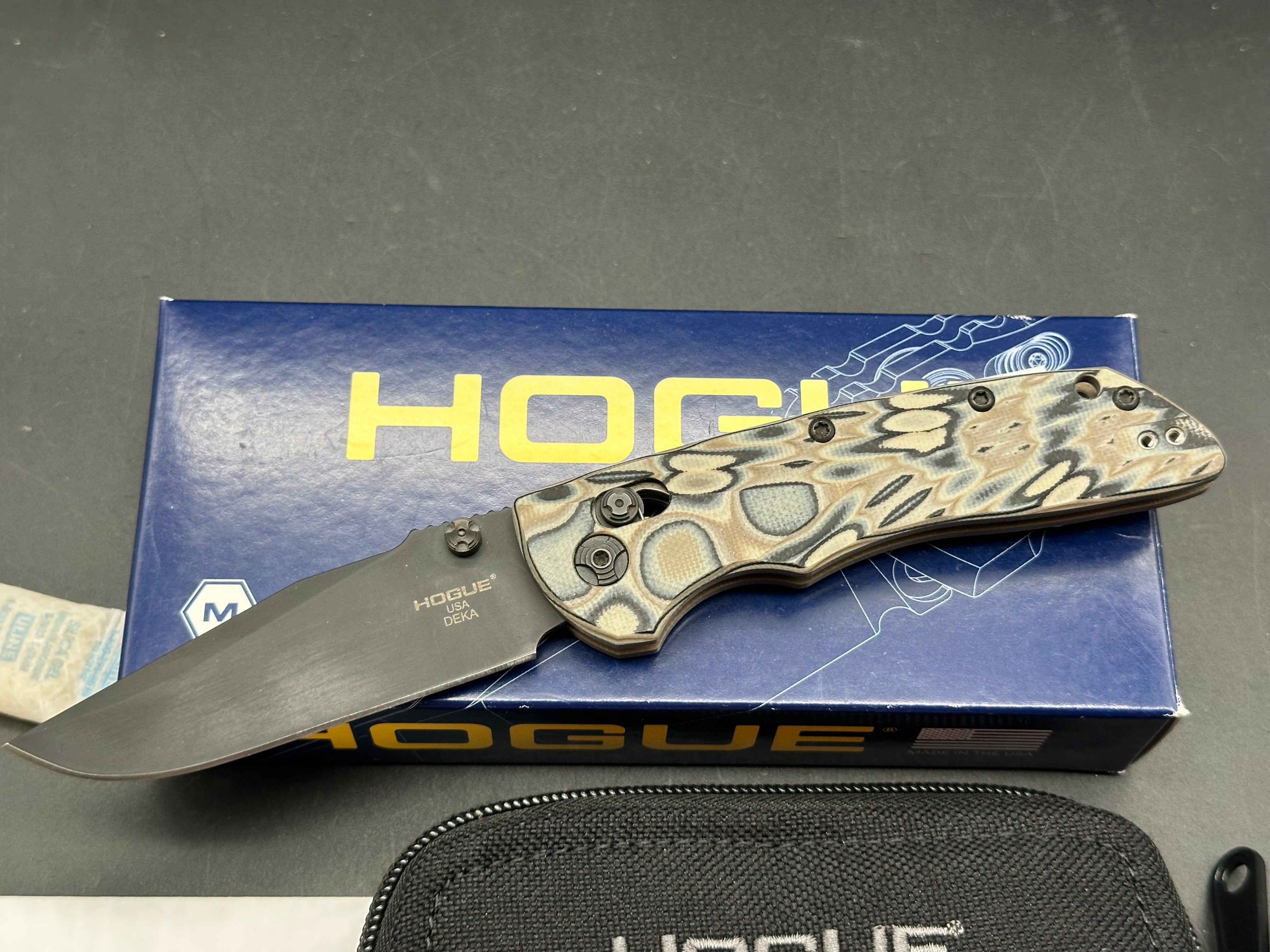 Hogue Deka 3.25" CPM-20CV Black Cerakote Modified Wharncliffe Blade, G-Mascus FDE G10 Handles