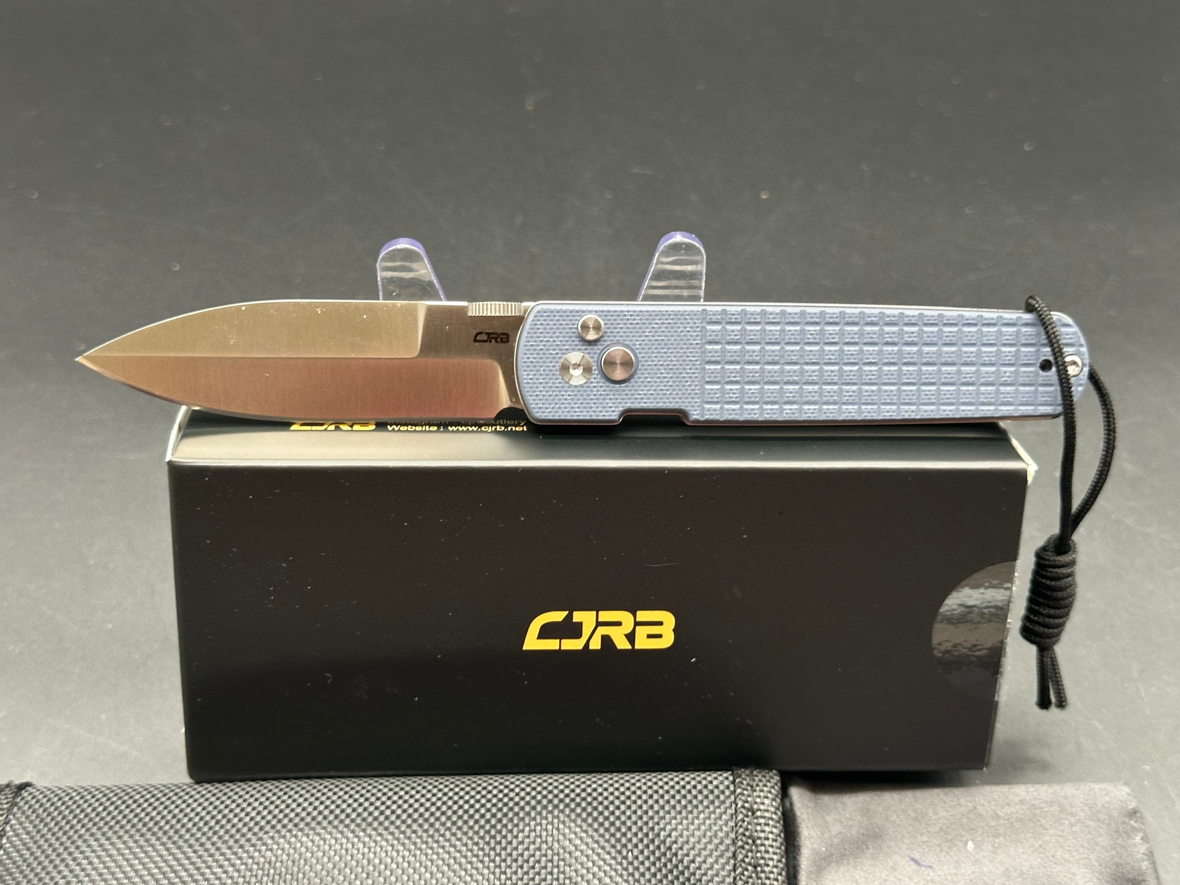 CJRB LOCUST FOLDING KNIFE BLUE G10 HANDLE AR-RPM9 SPEAR POINT PLAIN EDGE