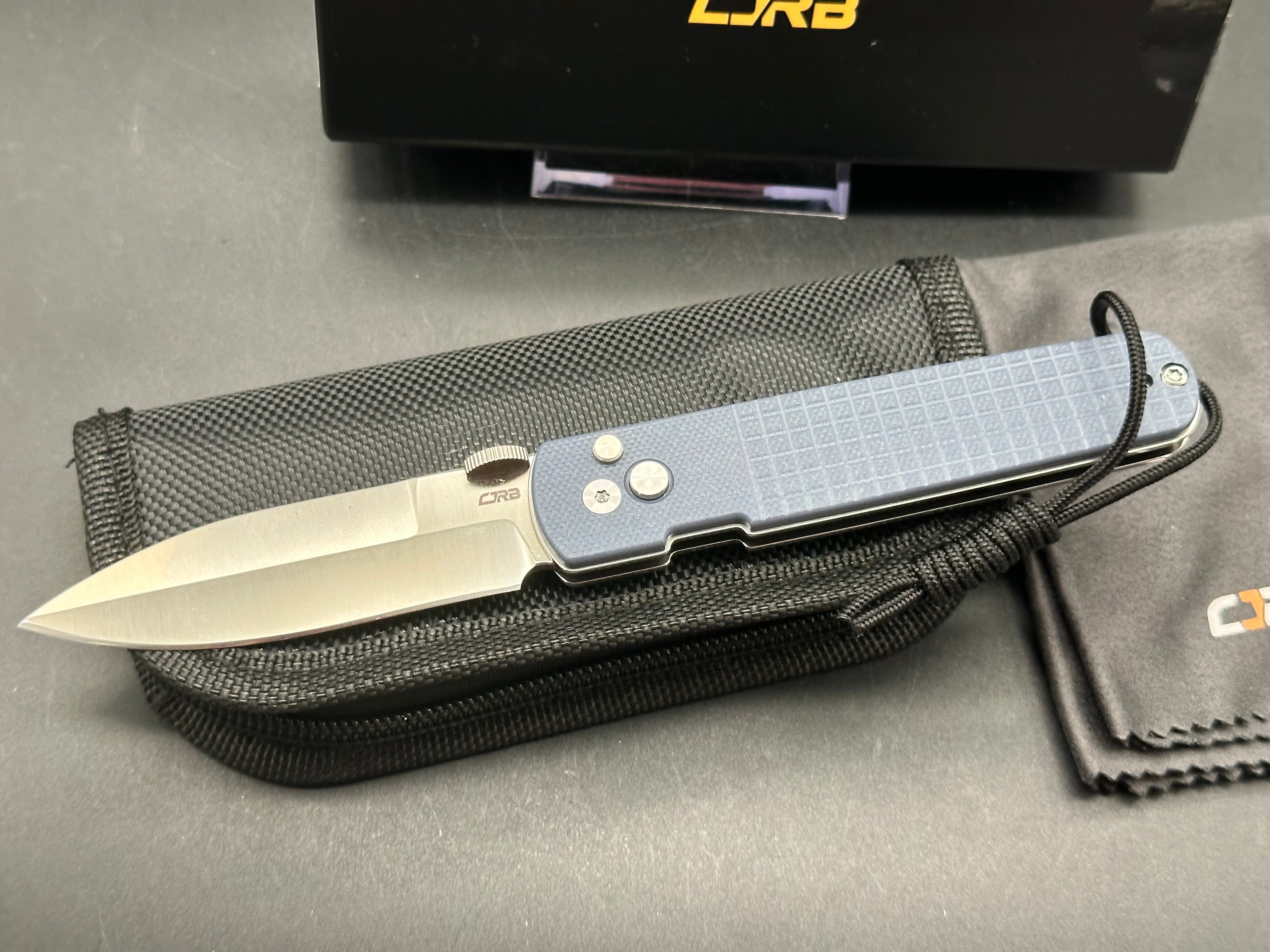 CJRB LOCUST FOLDING KNIFE BLUE G10 HANDLE AR-RPM9 SPEAR POINT PLAIN EDGE