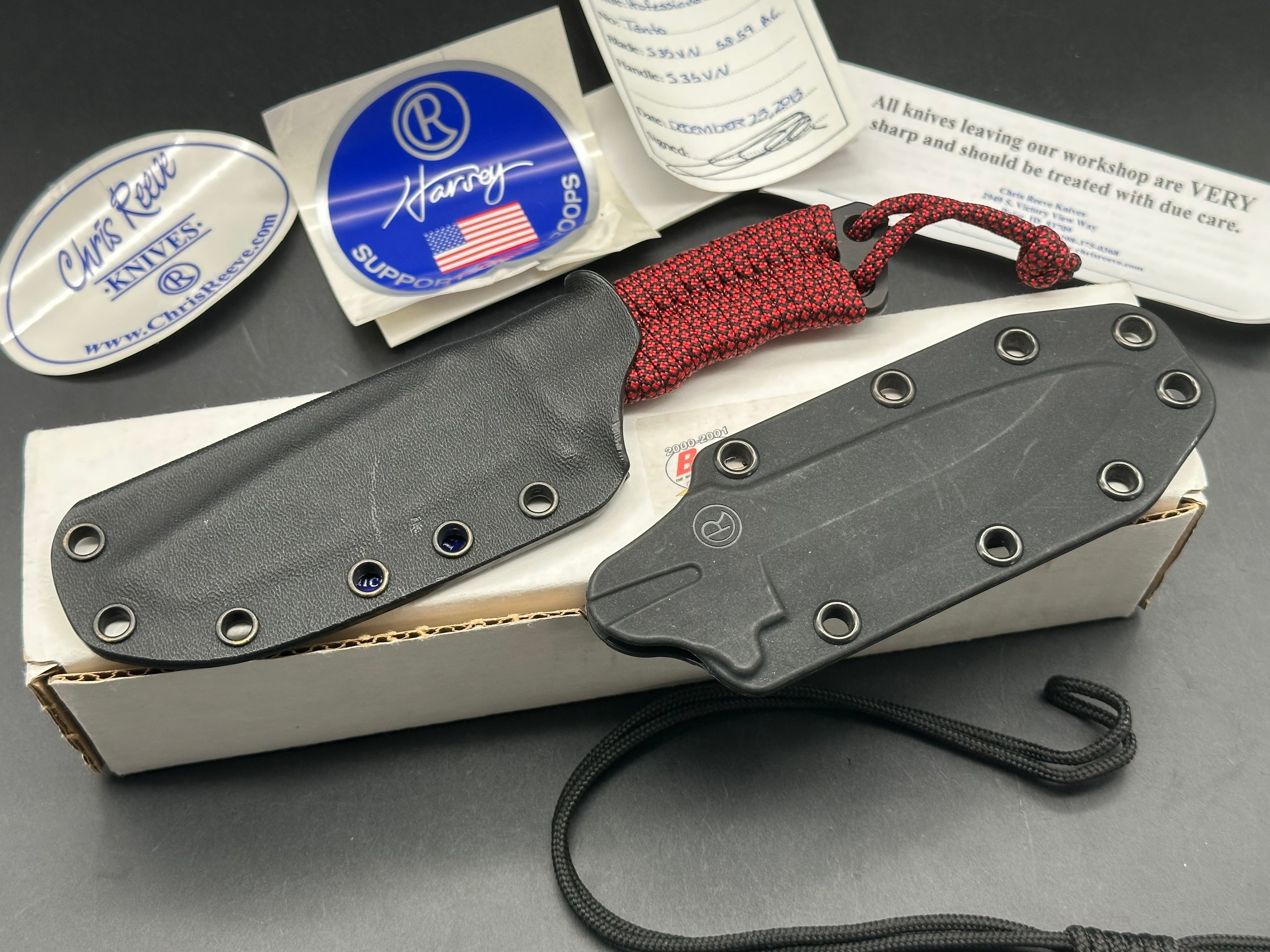 Chris Reeve Professional Soldier S35VN with red/black paracord wrap and custom kydex sheath
