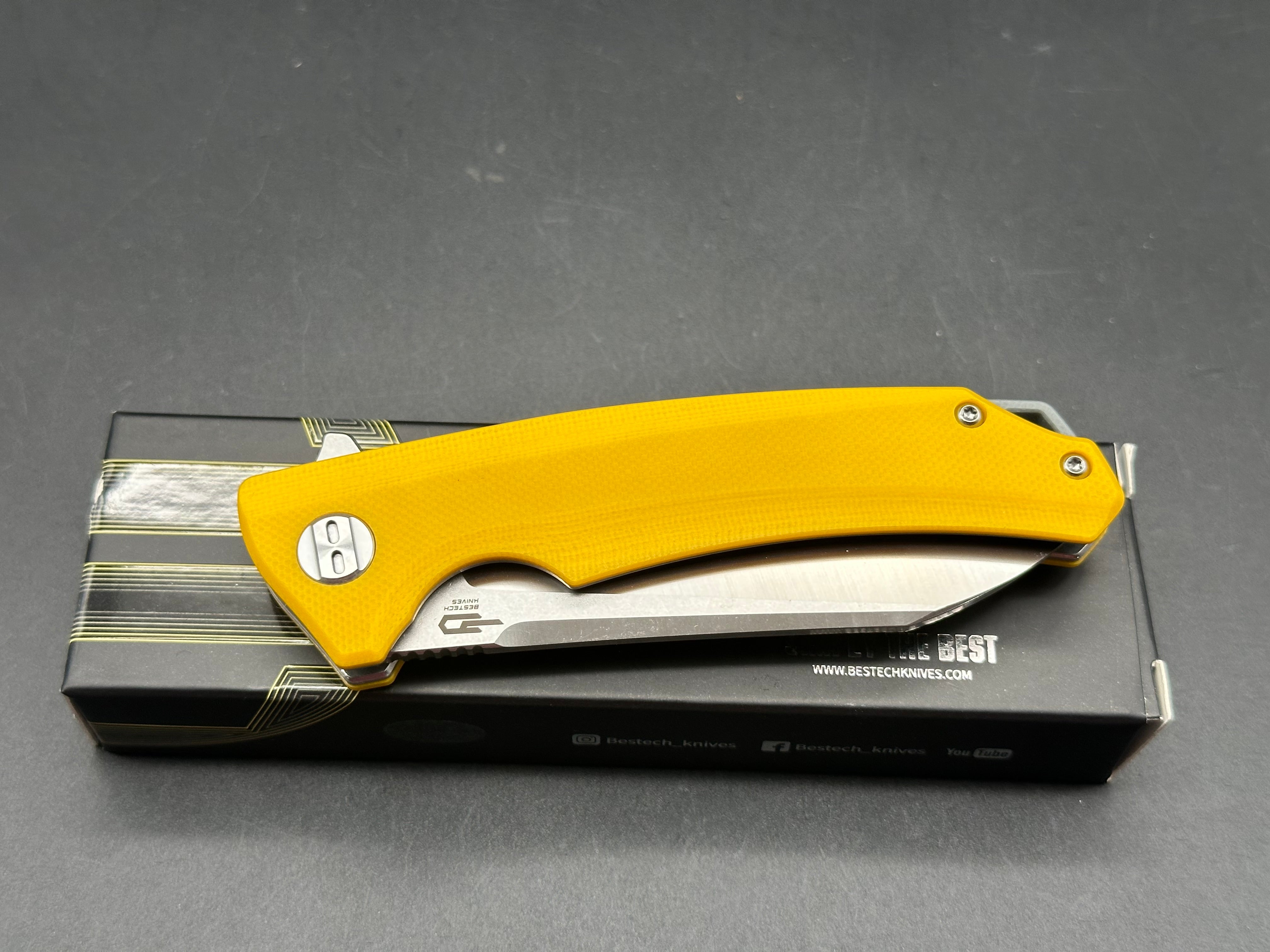 Bestech Knives Texel Liner Lock Knife Yellow G-10 (3.25" SW/Satin)