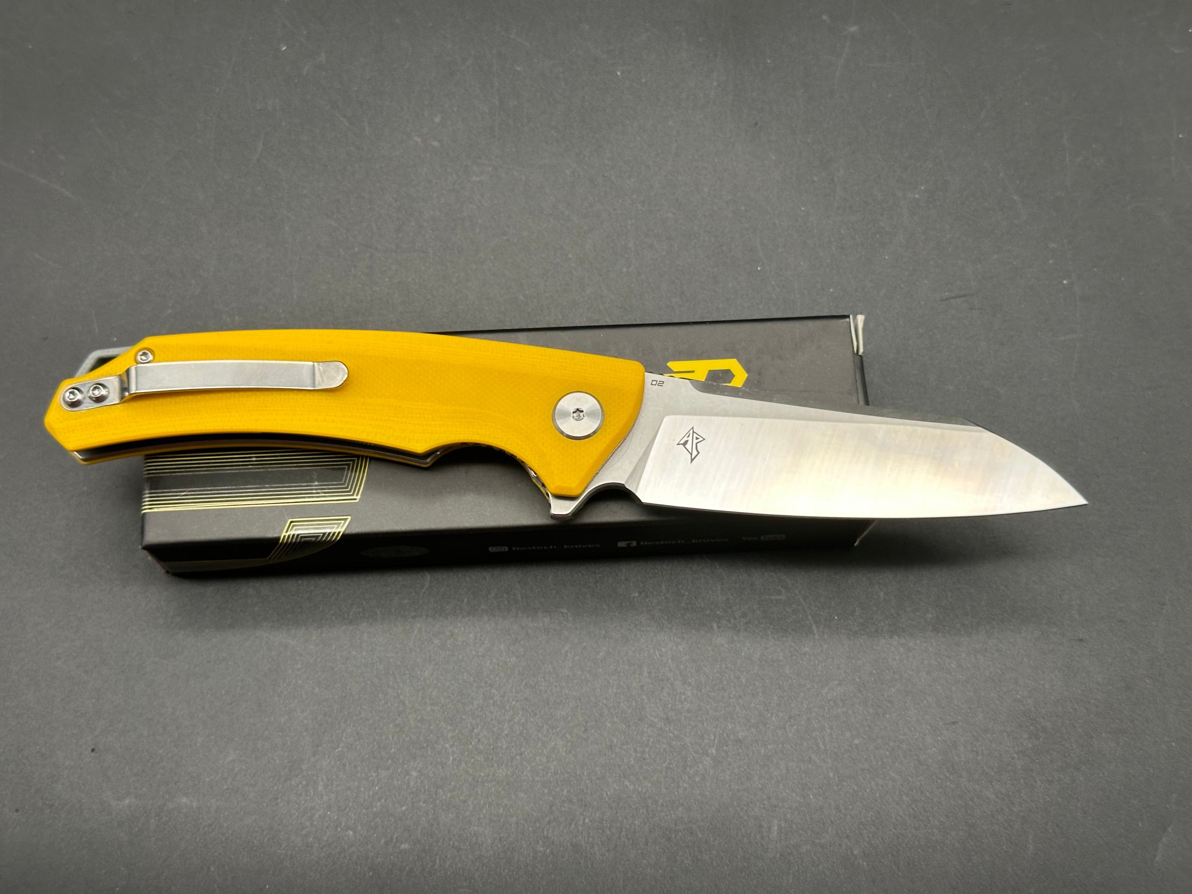 Bestech Knives Texel Liner Lock Knife Yellow G-10 (3.25" SW/Satin)