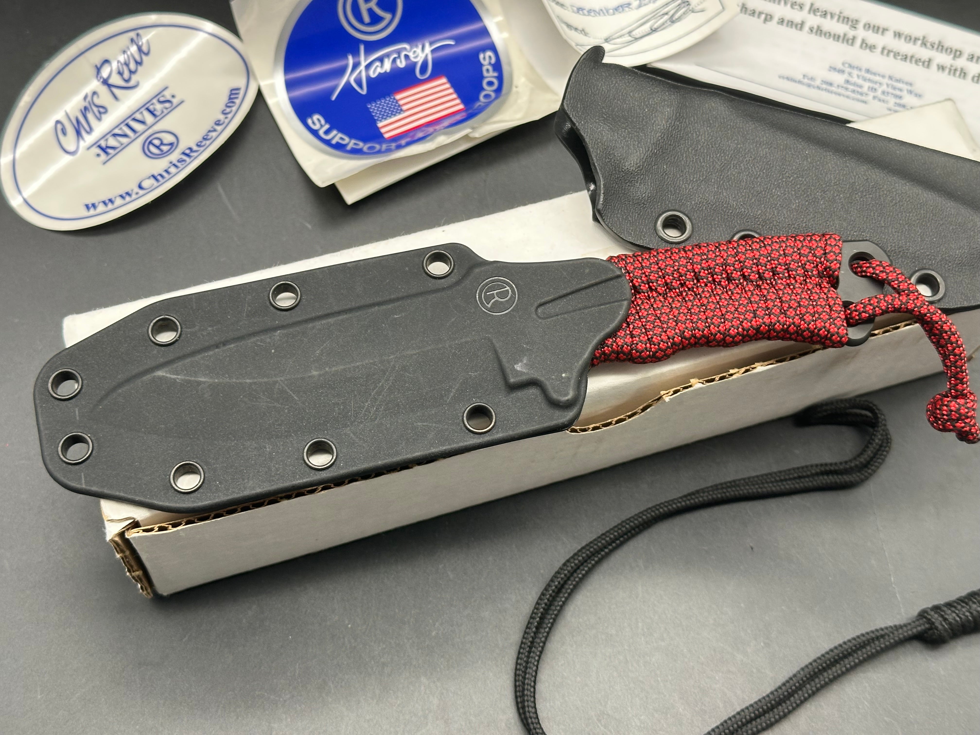 Chris Reeve Professional Soldier S35VN with red/black paracord wrap and custom kydex sheath