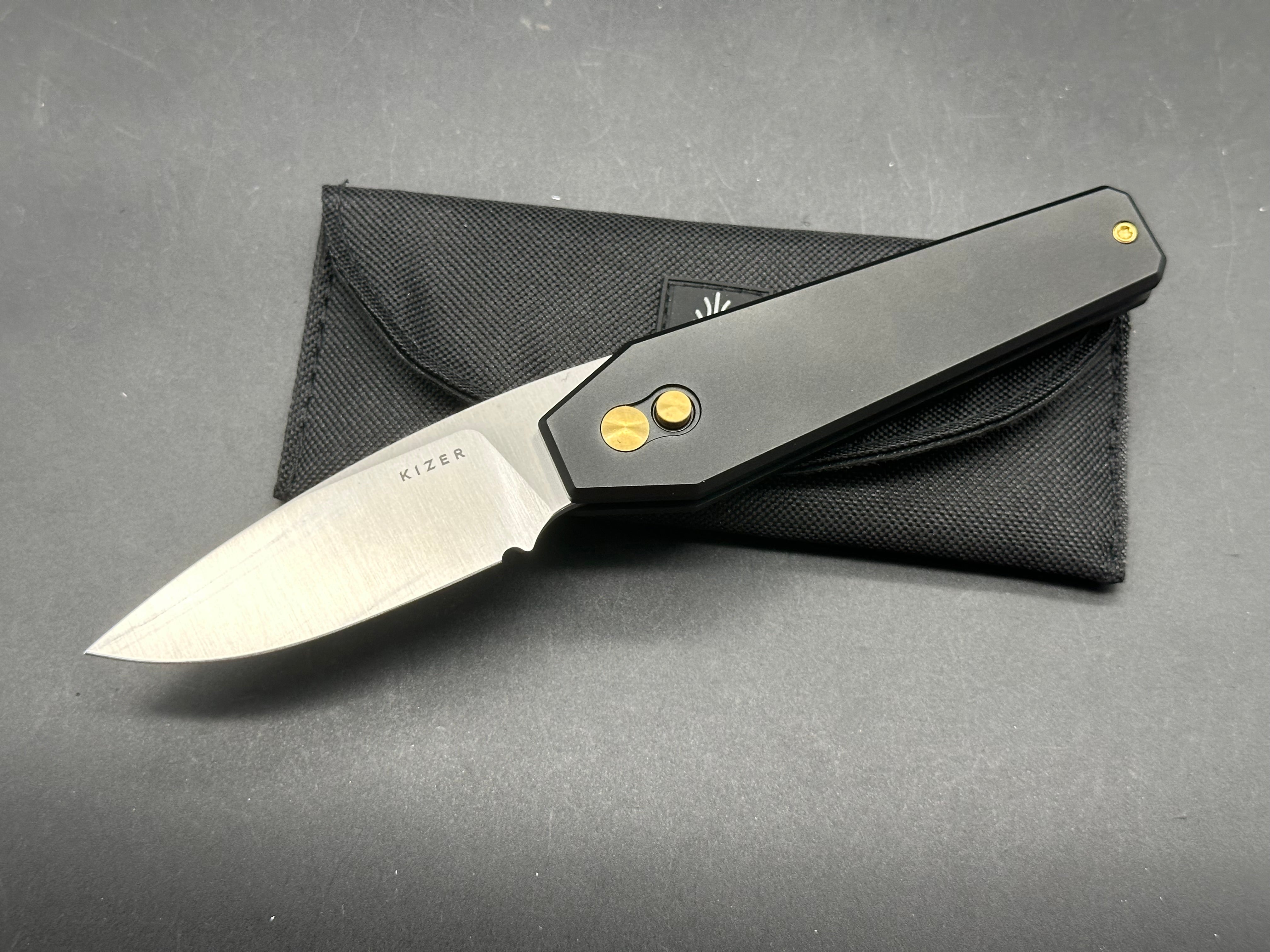 KIZER TOMB BLACK ALUMINUM HANDLE NITRO-V PLAIN EDGE