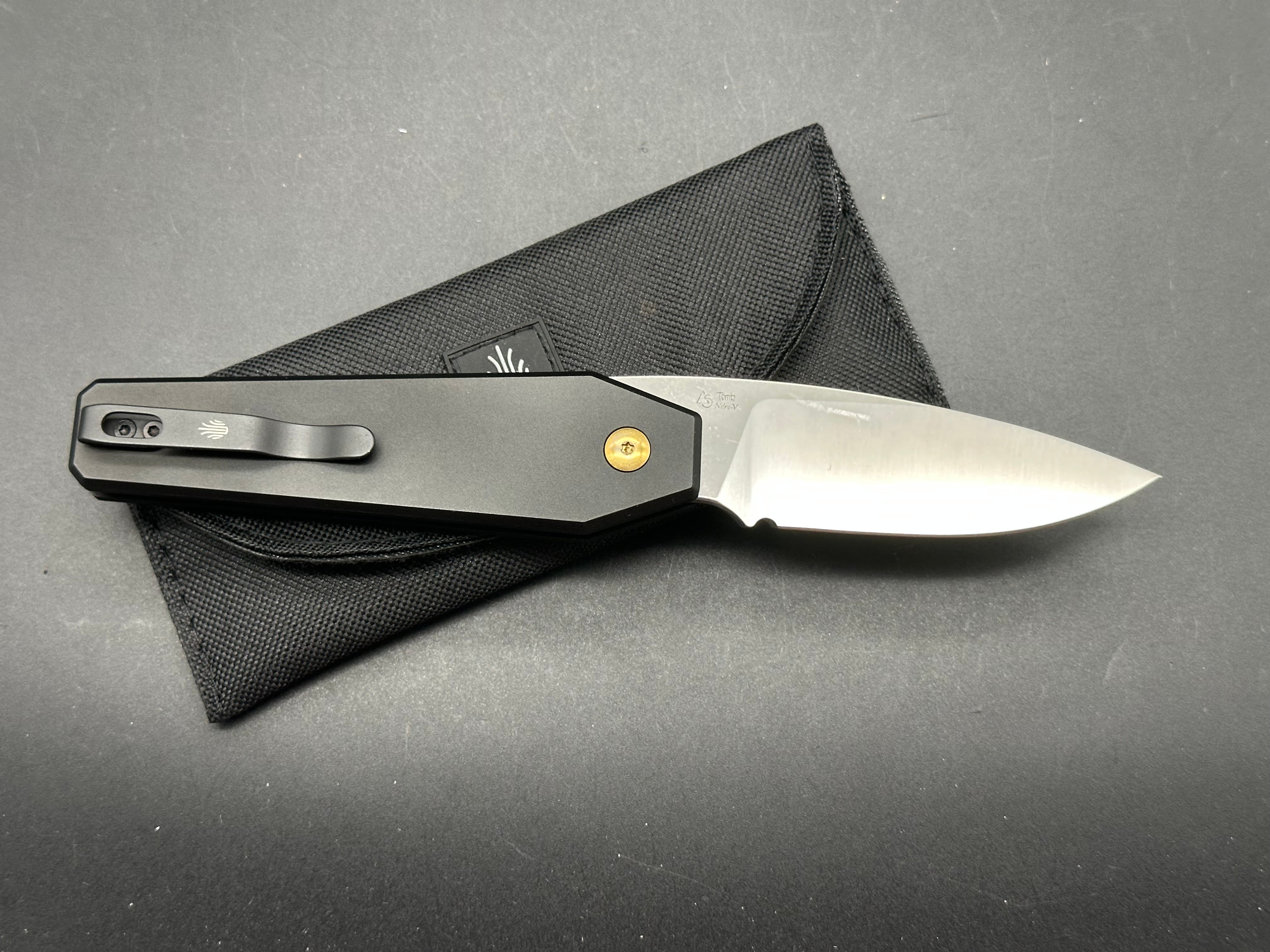 KIZER TOMB BLACK ALUMINUM HANDLE NITRO-V PLAIN EDGE