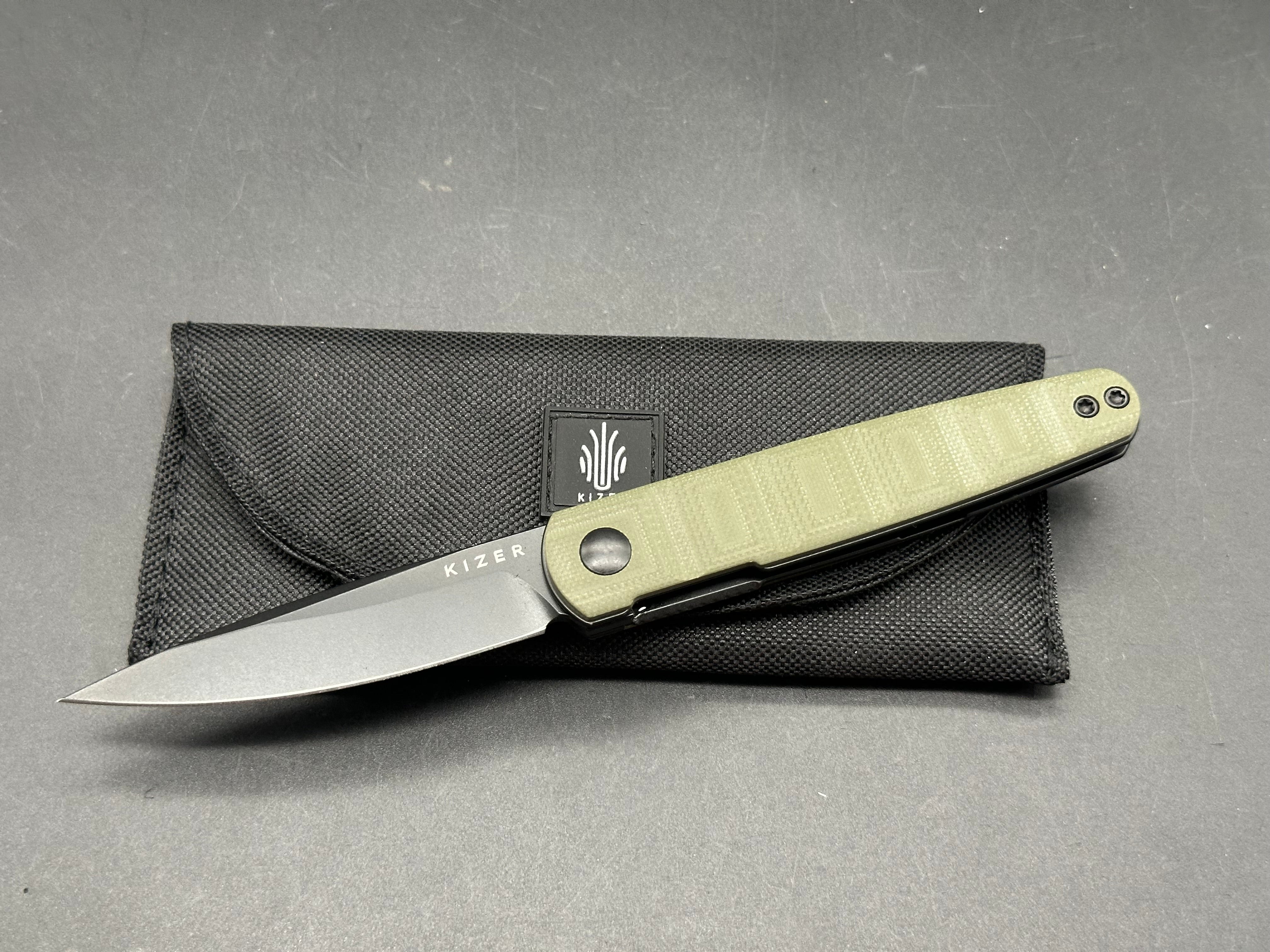 KIZER BAMBOO OLIVE GREEN G10 HANDLE NITRO-V PLAIN EDGE