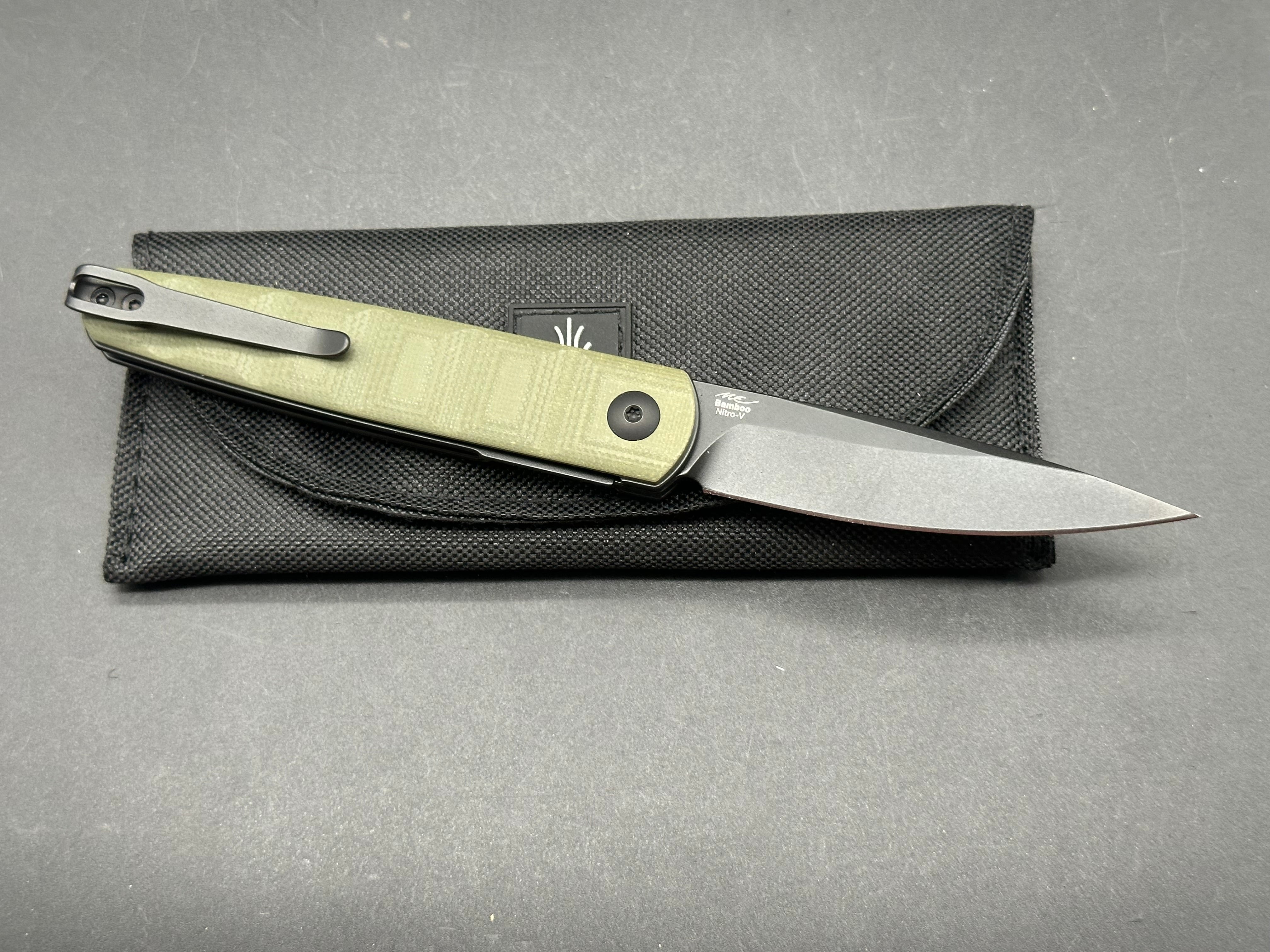 KIZER BAMBOO OLIVE GREEN G10 HANDLE NITRO-V PLAIN EDGE