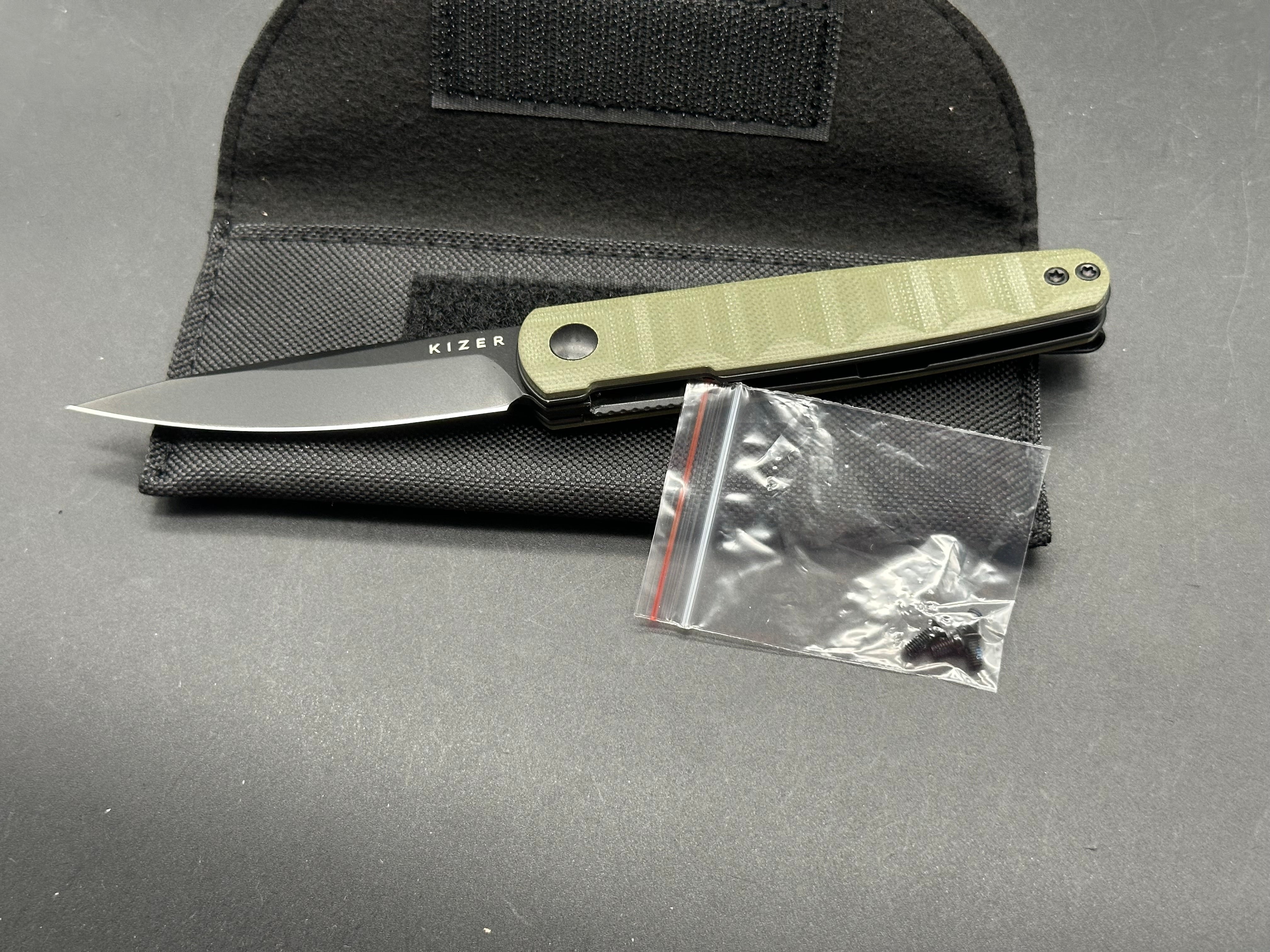 KIZER BAMBOO OLIVE GREEN G10 HANDLE NITRO-V PLAIN EDGE