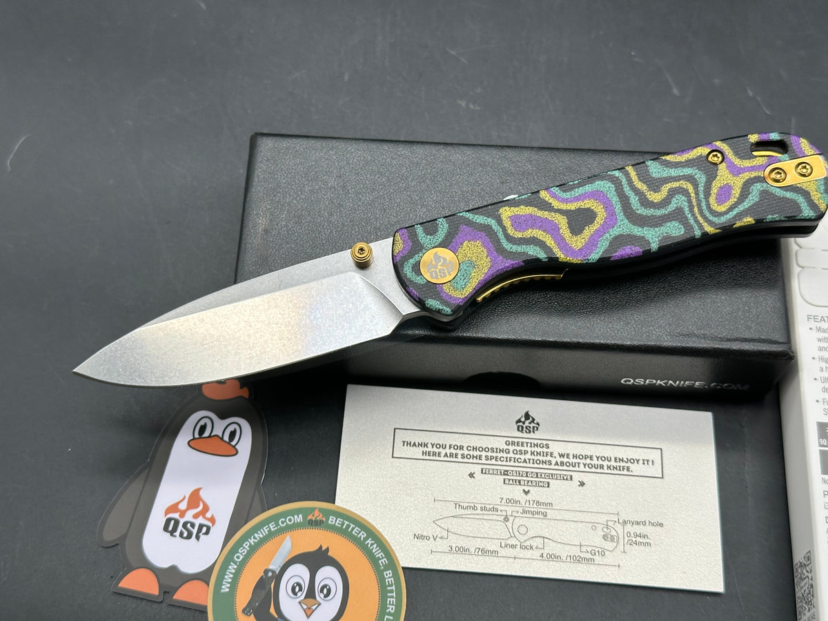QSP Ferrett What Not Exclusive Mardi Gras  Nitro V blade & Matching 13E Olight