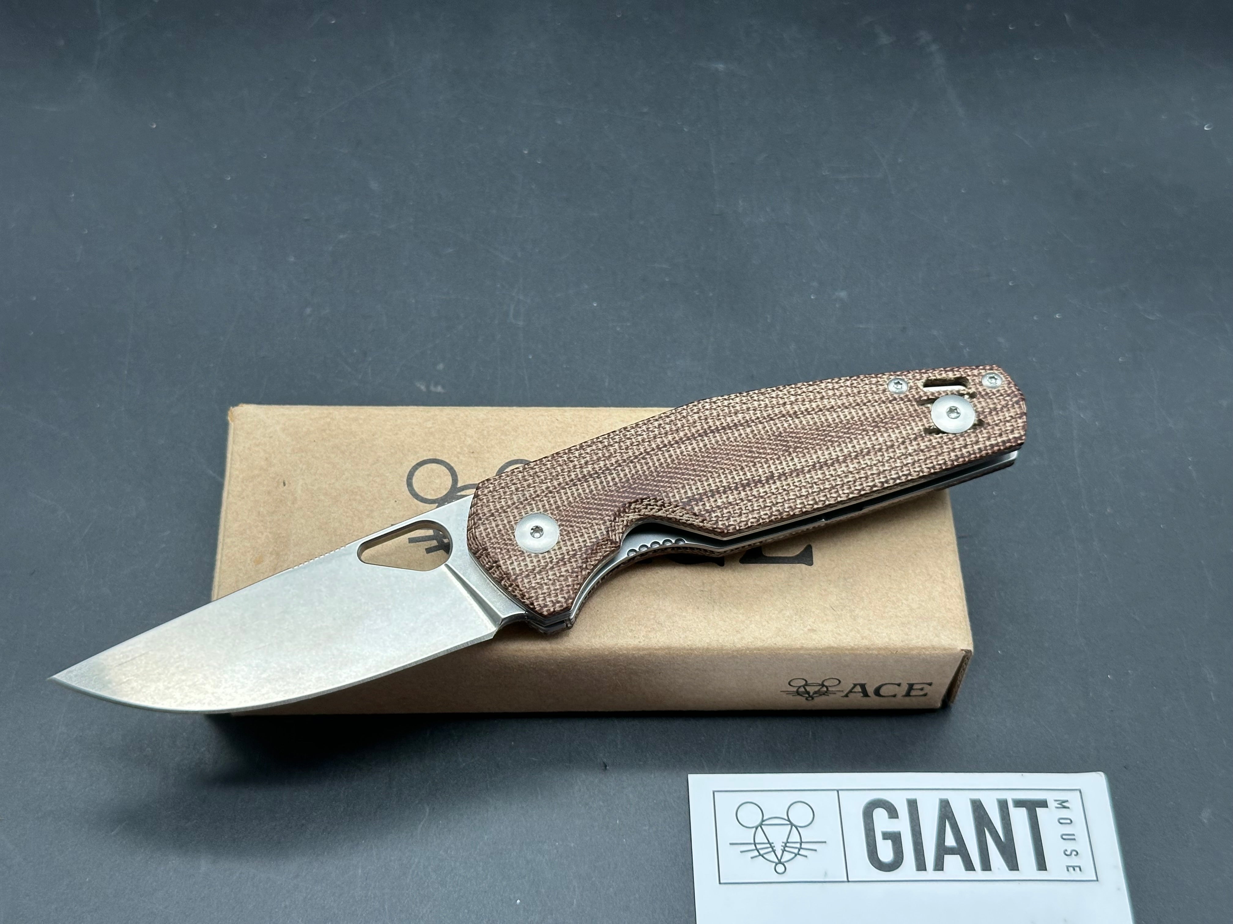 GiantMouse Vox/Anso ACE Nimbus V2 Liner Lock Knife Natural Micarta (3" Satin)