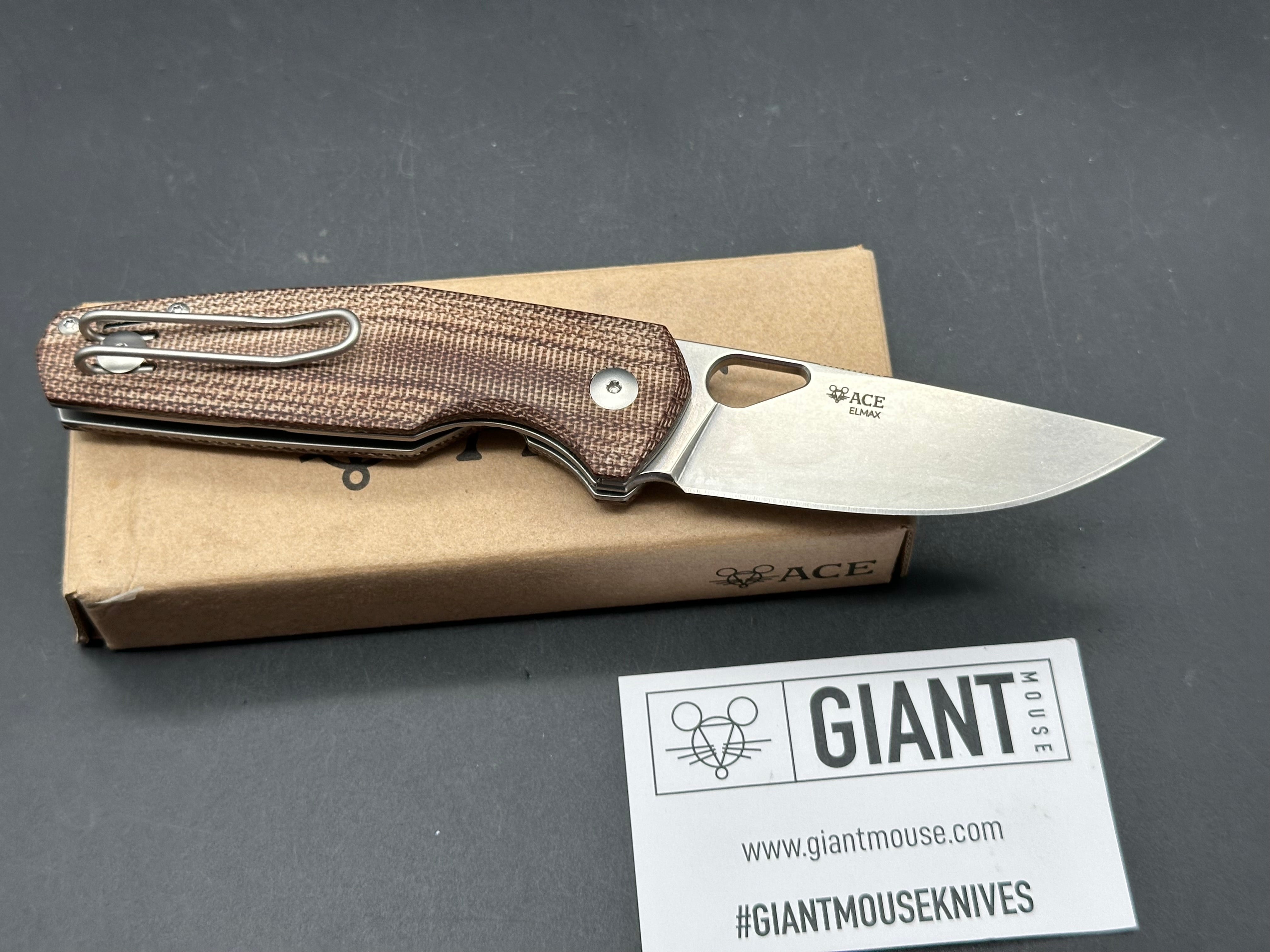 GiantMouse Vox/Anso ACE Nimbus V2 Liner Lock Knife Natural Micarta (3" Satin)