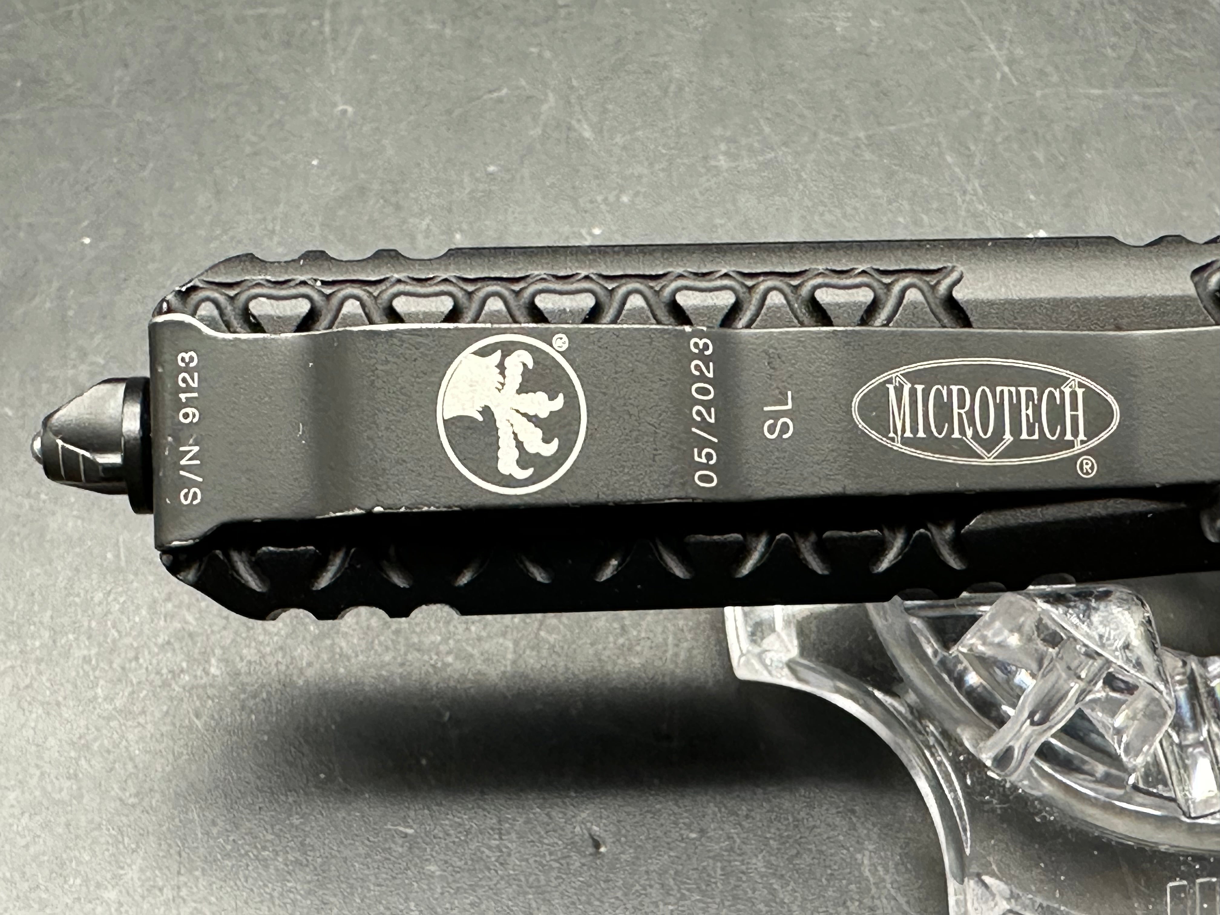 Microtech Ultratech Sith Lord Made 05/2023 S/N9123 Fully serrated on one side