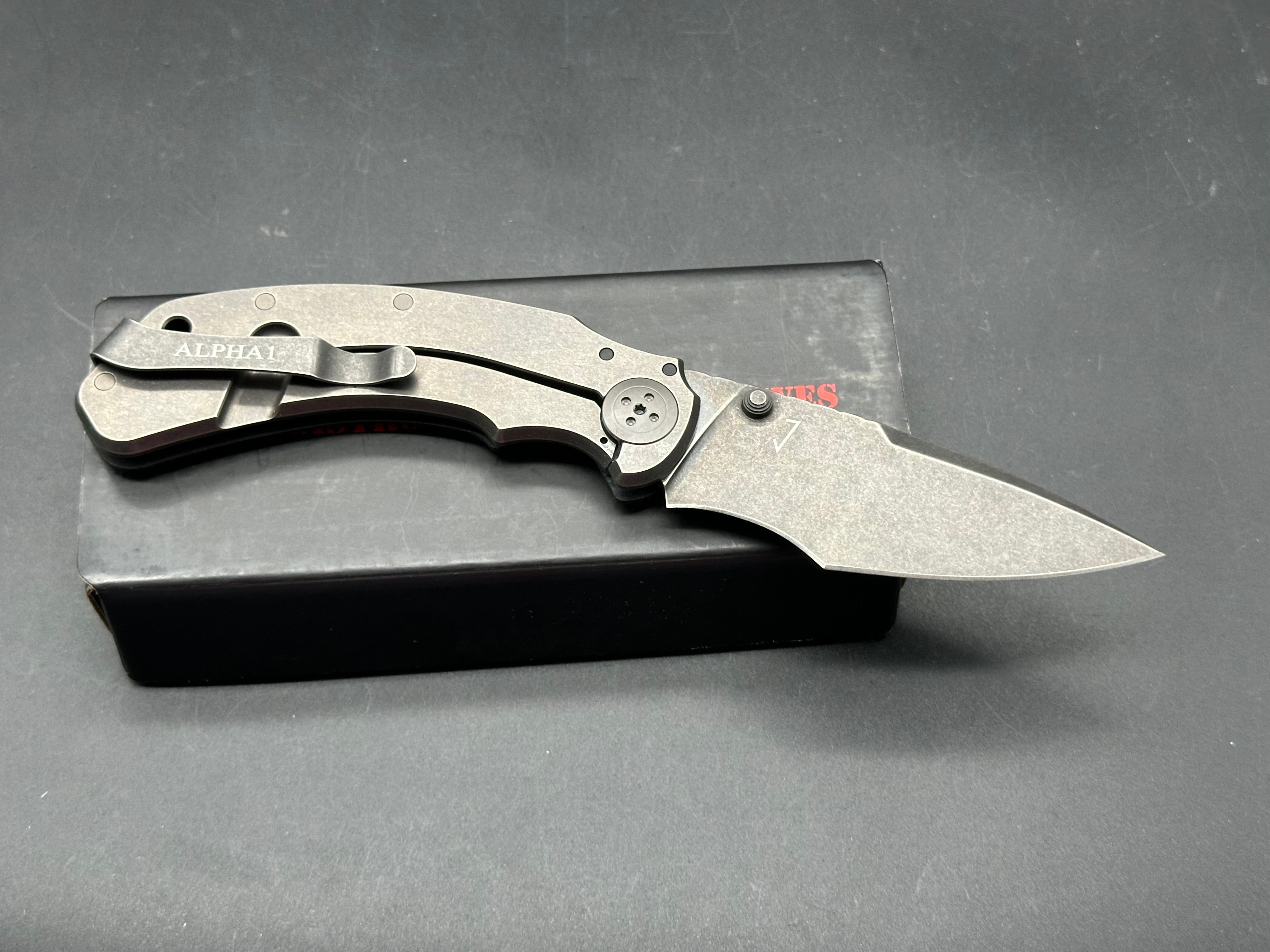 Bastinelli Creations Alpha 1 Folding Knife 3.75" M390 Black PVD Stonewashed Recurve Blade, 3D Milled G10 and Titanium Handles, Frame Lock