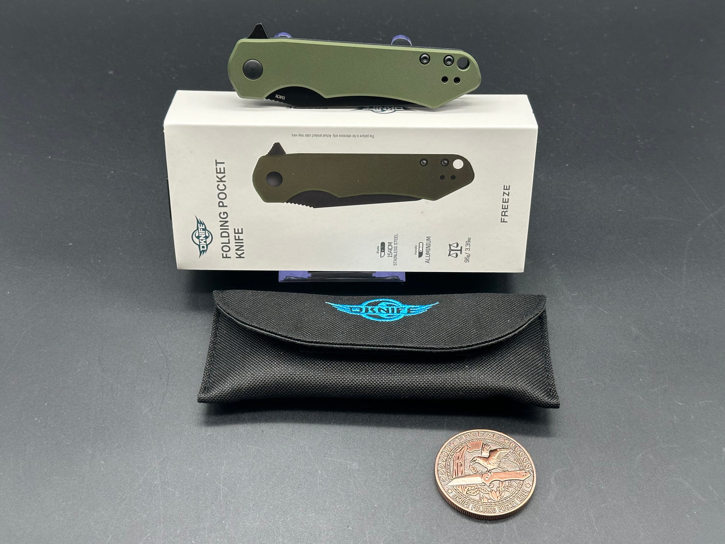 Olight Freeze Liner Lock Knife OD Green Aluminum(3.25" Black 154CM)