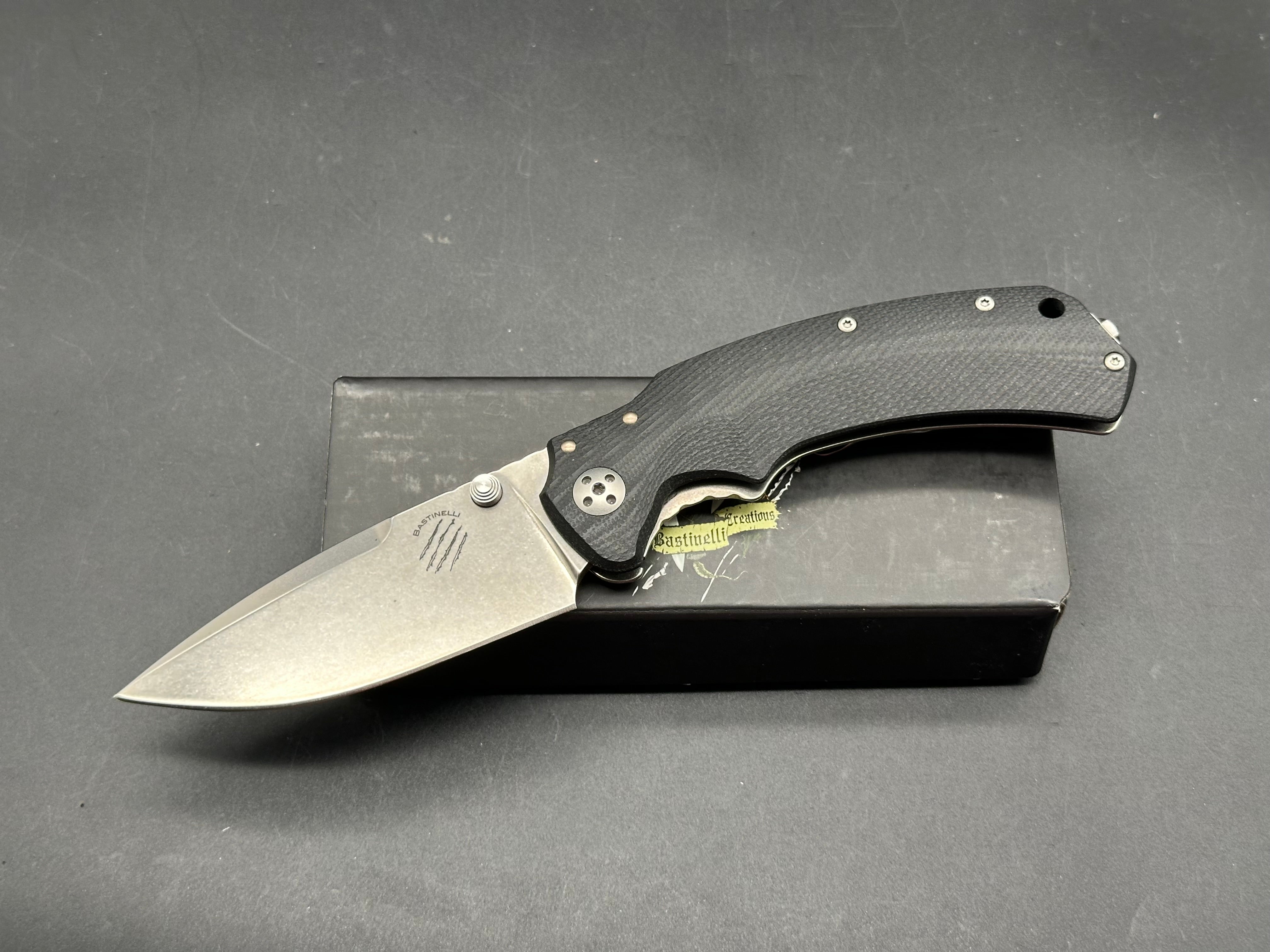 Bastinelli RED Folder Frame Lock Knife (3.5" Stonewash)