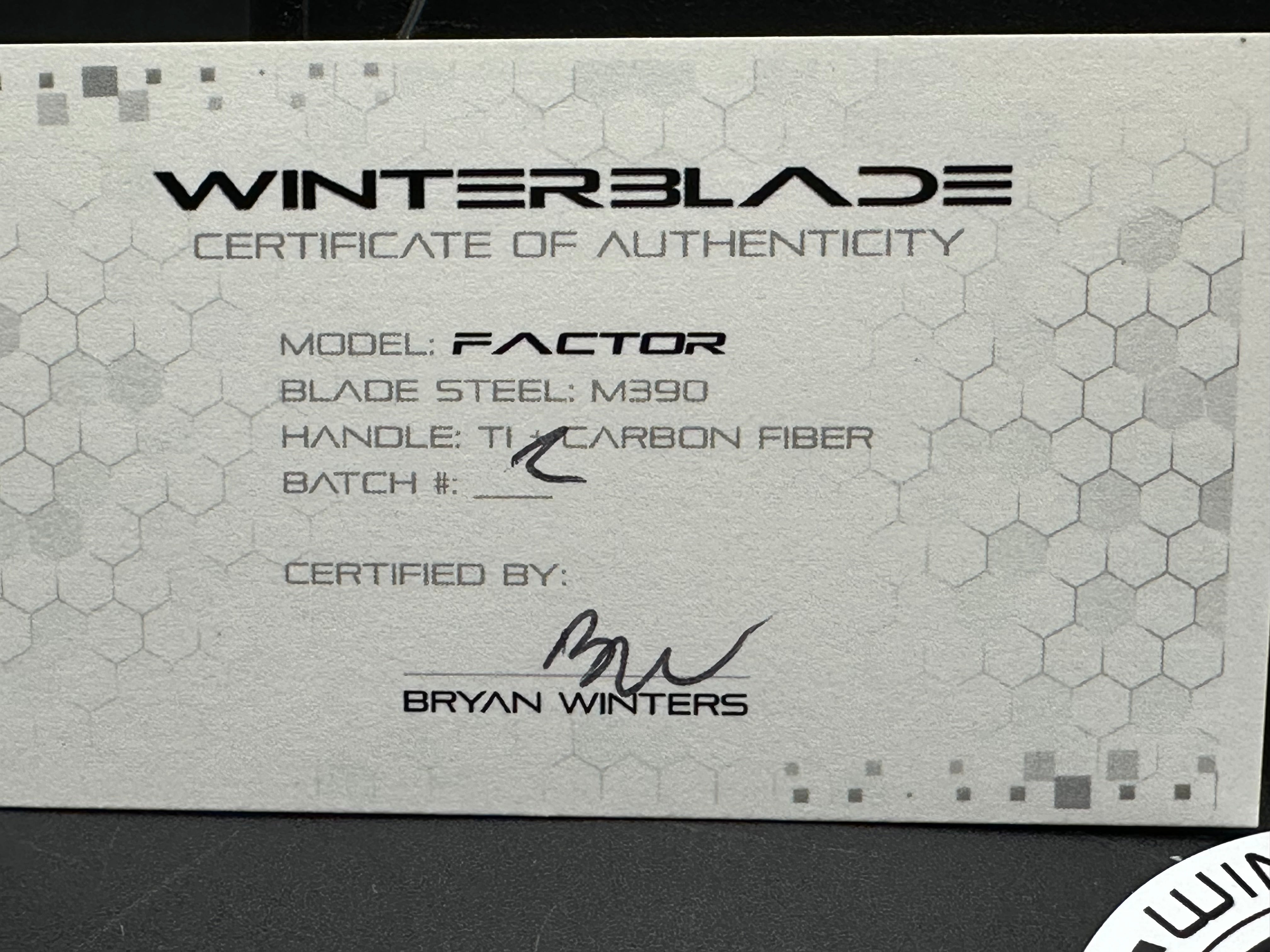 WinterBlade Co Factor titanium/CF handle w/M390 blade