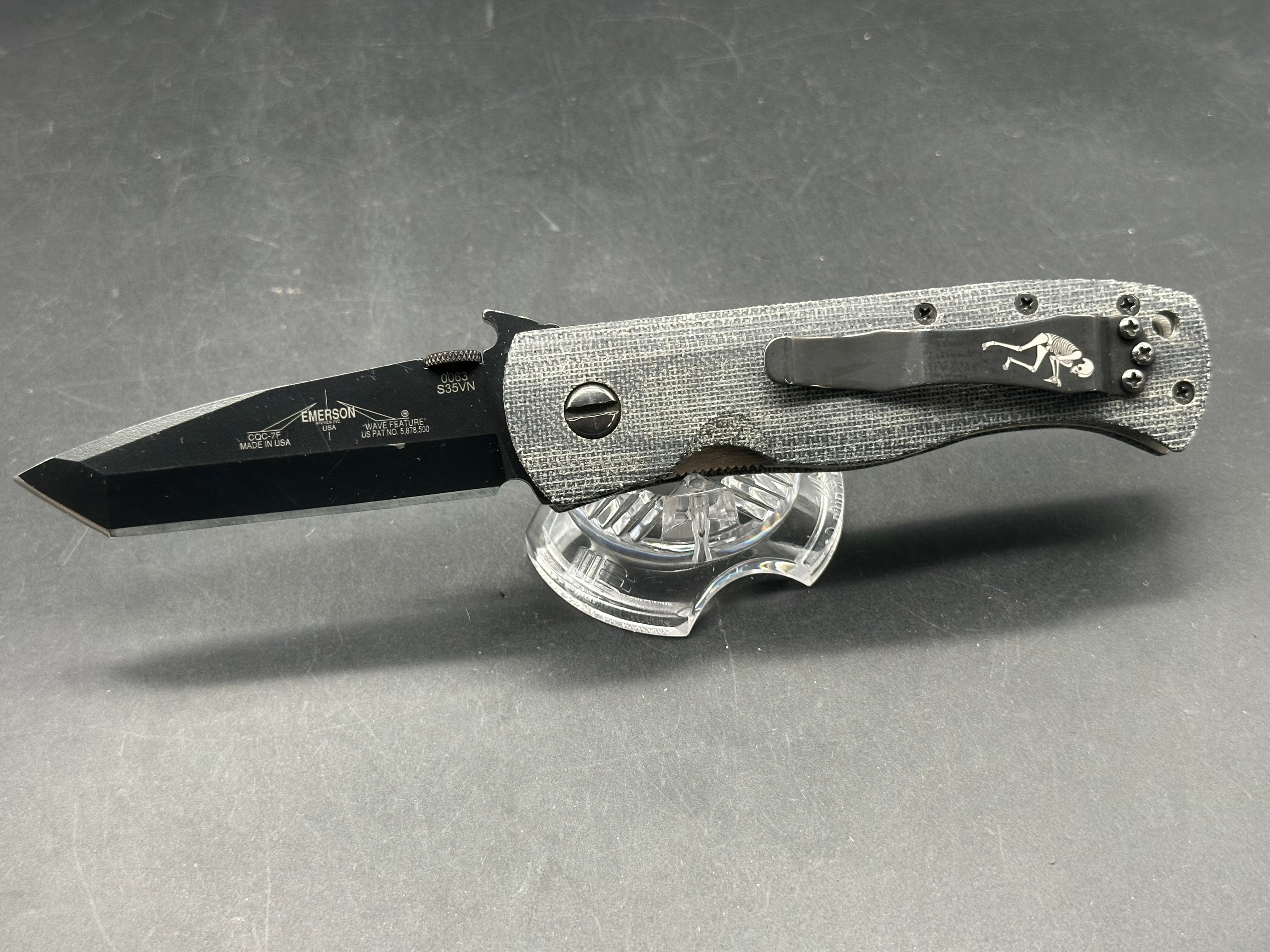 Emerson CQC-7 S/N 0063 S35VN Flipper Delete Custom Black Canvas Micarta scales