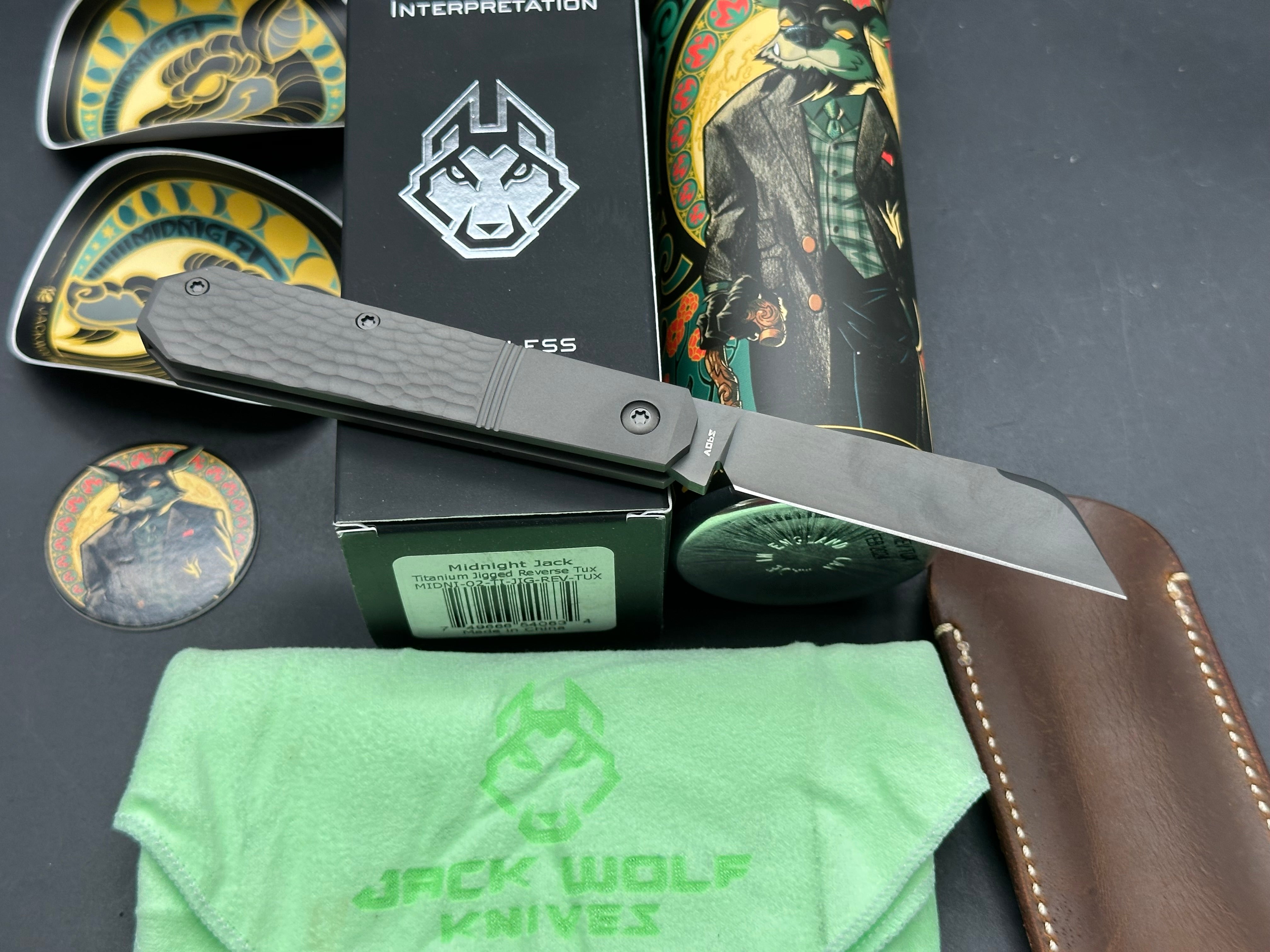 Jack Wolf Knives Midnight Jack - CPM-S90V - Reverse Tux Jigged Titanium