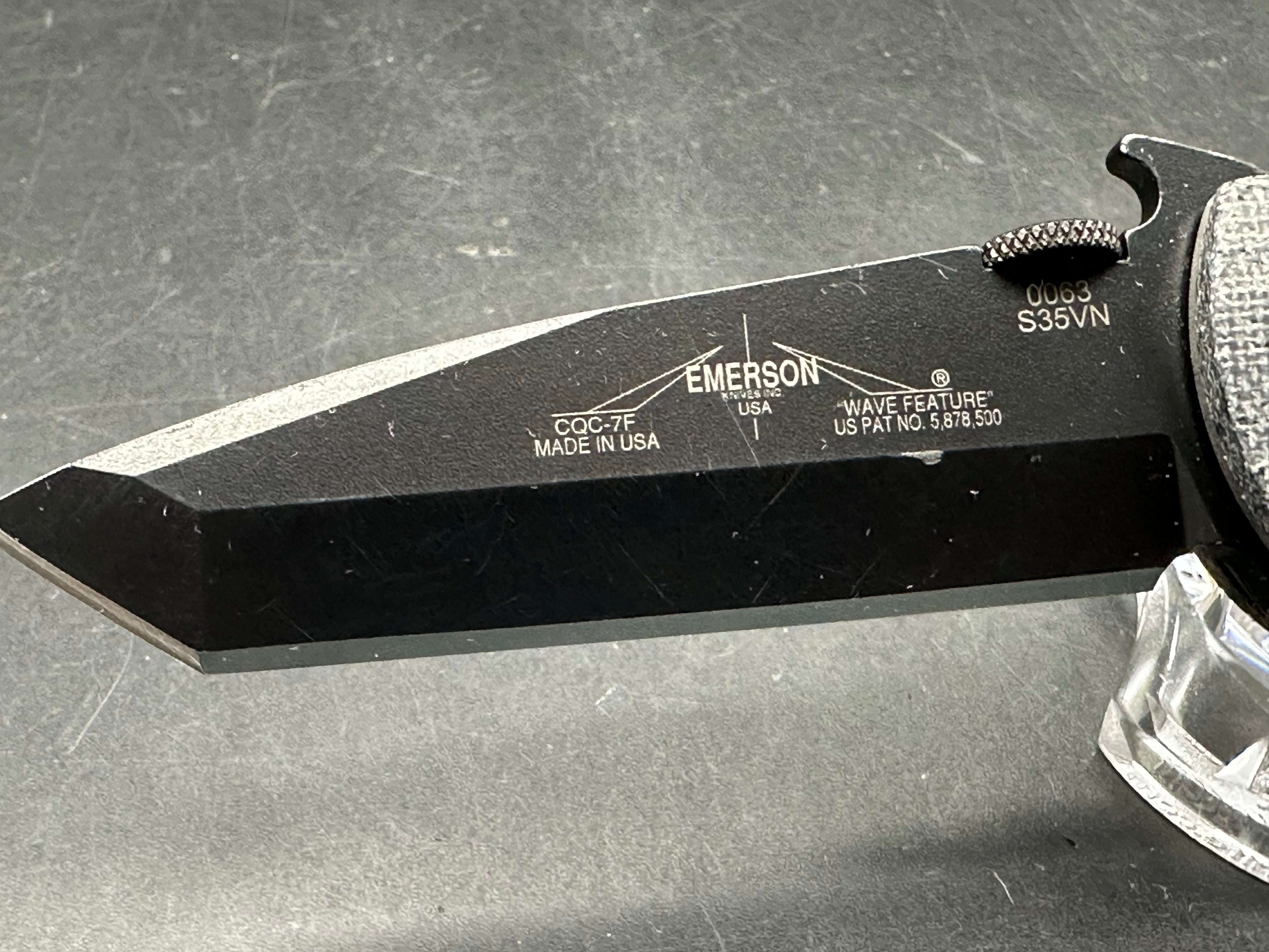Emerson CQC-7 S/N 0063 S35VN Flipper Delete Custom Black Canvas Micarta scales