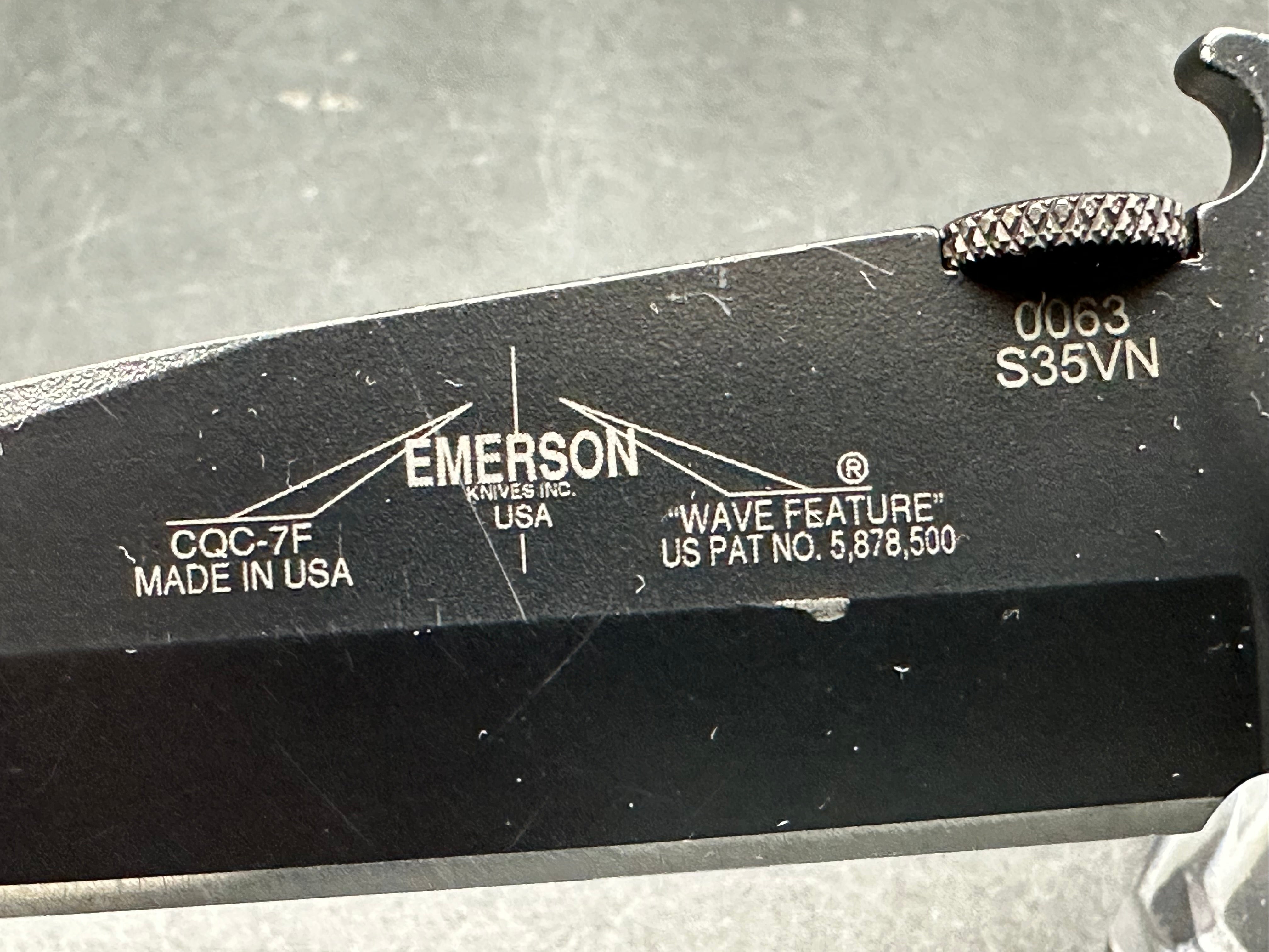 Emerson CQC-7 S/N 0063 S35VN Flipper Delete Custom Black Canvas Micarta scales