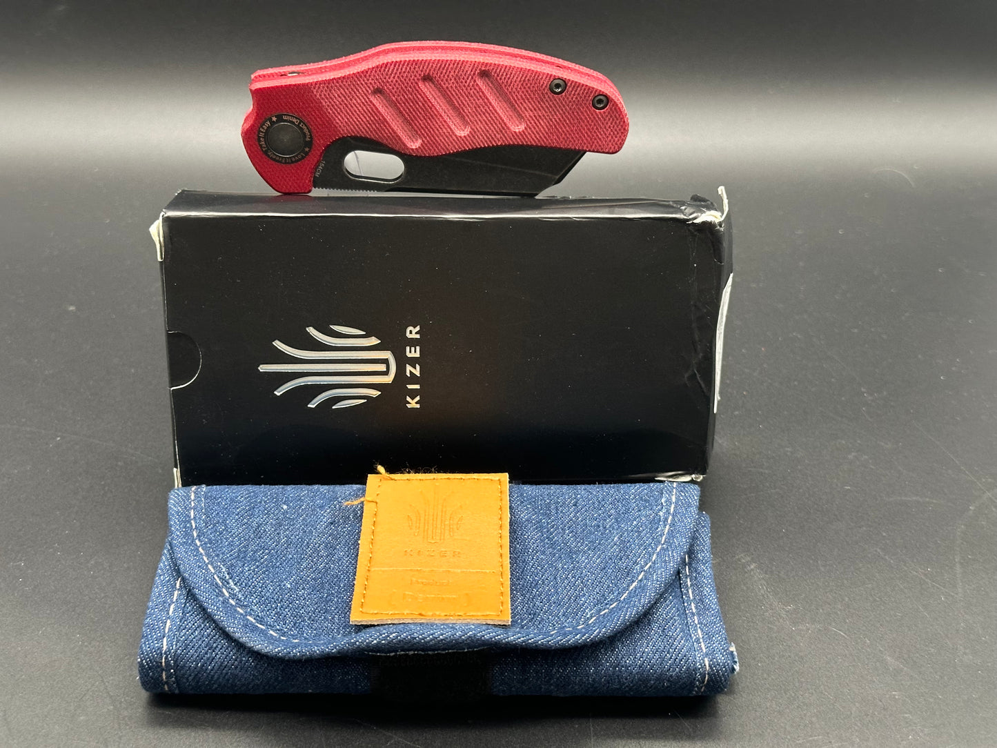 Kizer C01C Sheepdog Liner Lock Knife Red Denim Micarta (3.29" Black SW)