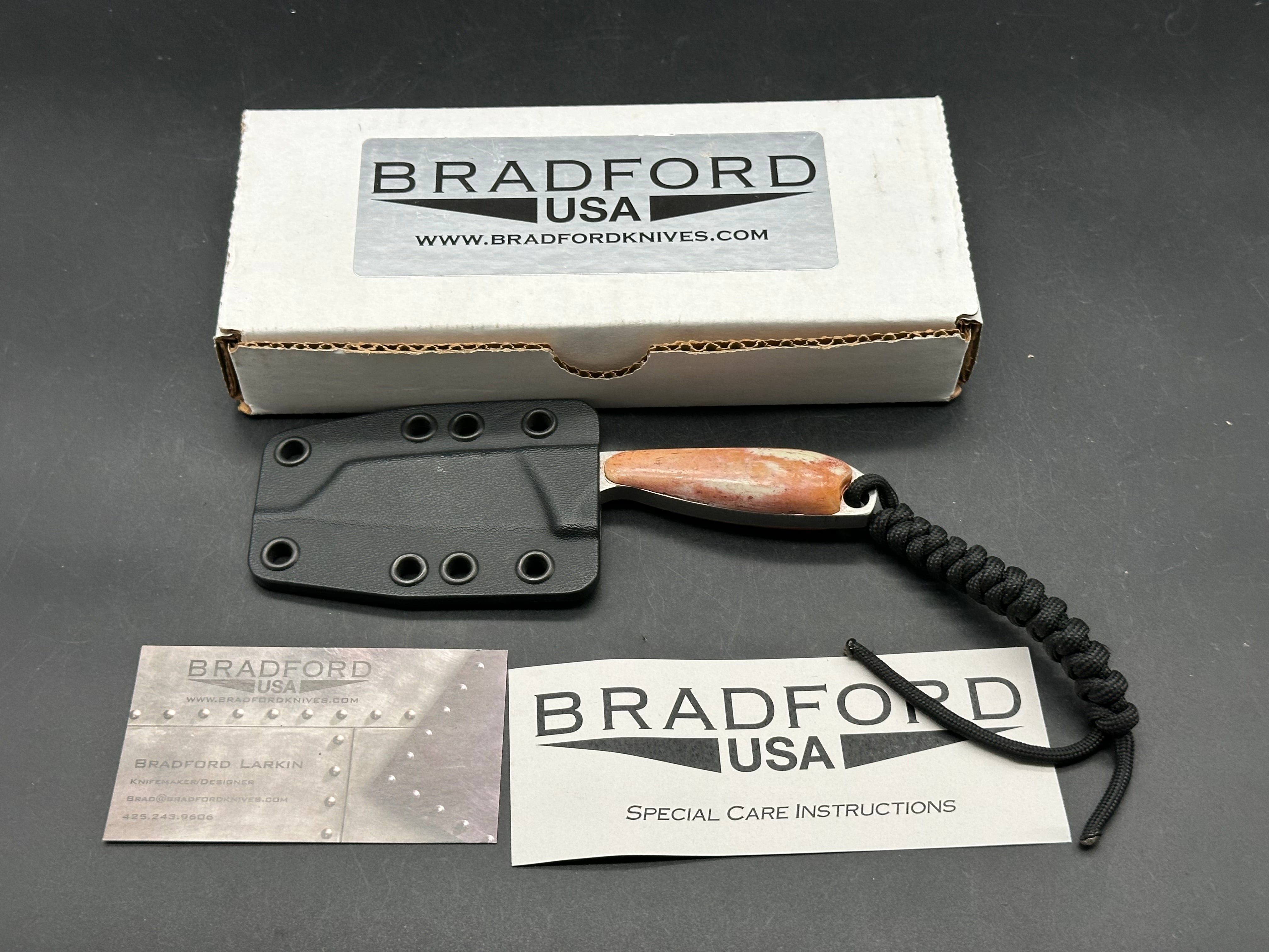 Bradford Knives G-Cleaver Fixed Blade Neck Knife 2.875" Elmax Black DLC Cleaver Blade and custom scales handle, Kydex Sheath